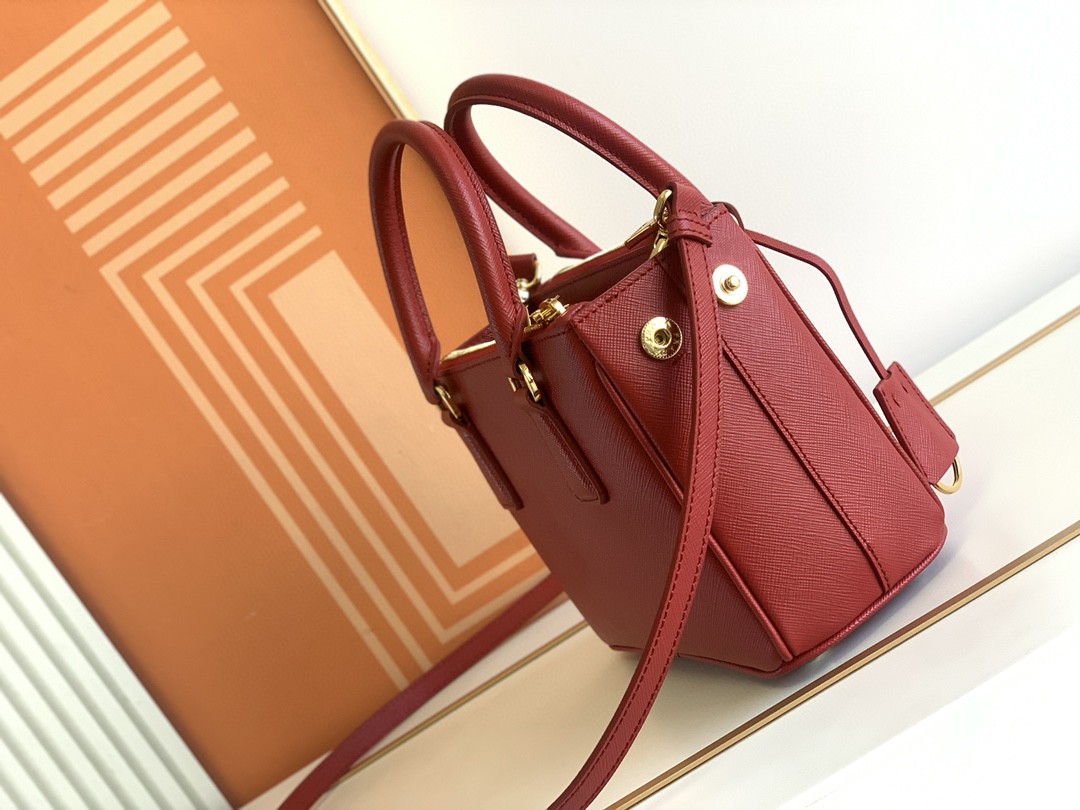 Prada Galleria Saffiano Mini Bag Black/Burgundy/Pink/Gold Tone For Women 7.8 in / 20 cm 1BA906_NZV_F0002_V_EOM