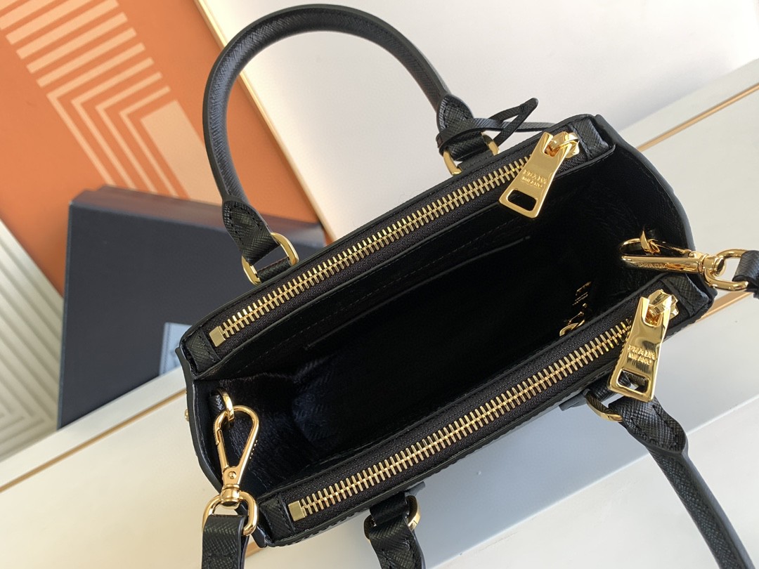 Prada Galleria Saffiano Mini Bag Black/Burgundy/Pink/Gold Tone For Women 7.8 in / 20 cm 1BA906_NZV_F0002_V_EOM