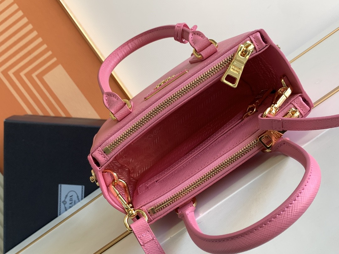 Prada Galleria Saffiano Mini Bag Black/Burgundy/Pink/Gold Tone For Women 7.8 in / 20 cm 1BA906_NZV_F0002_V_EOM