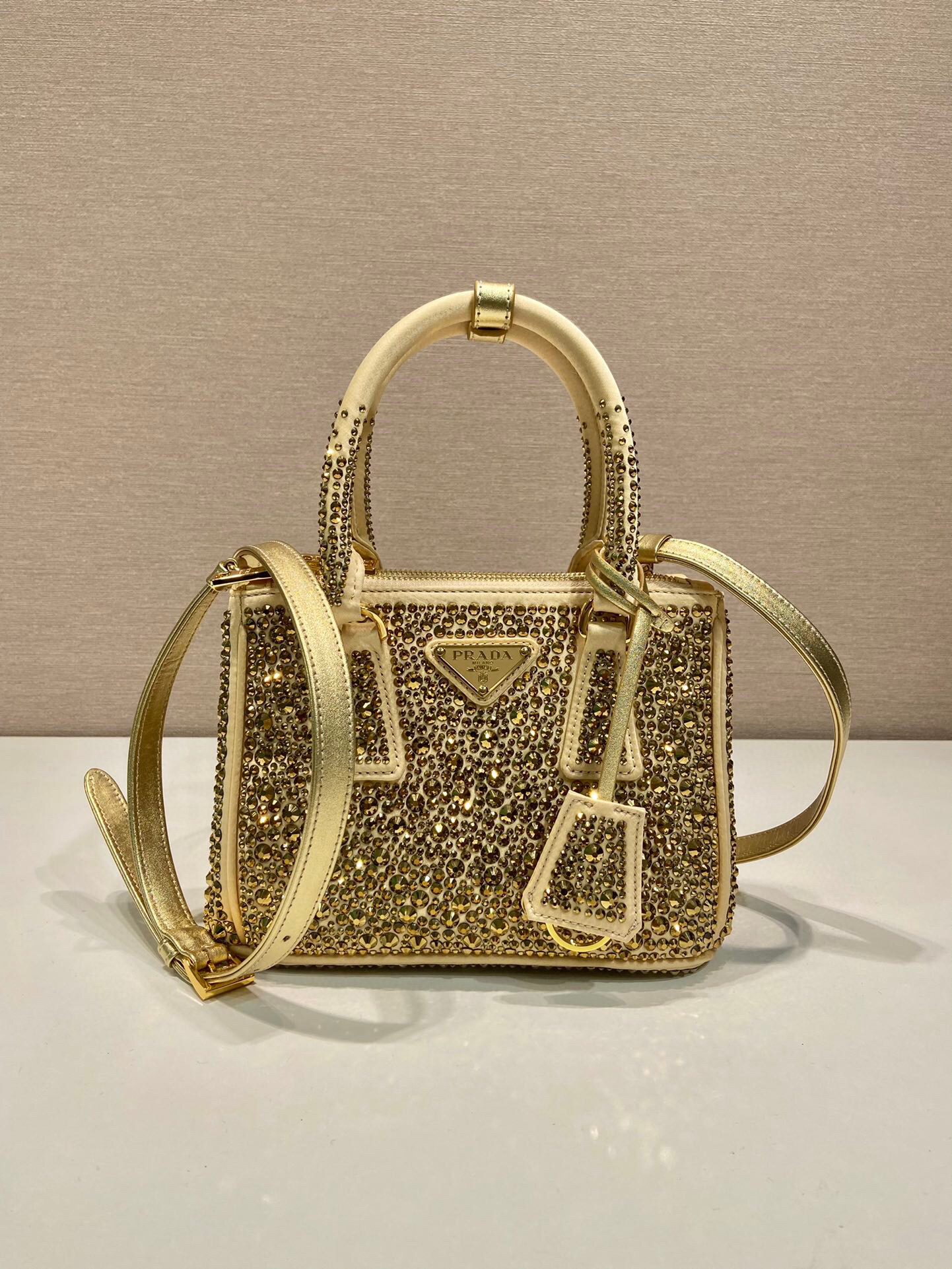 Prada Galleria Satin Mini-Bag With Crystals In Black For Women 7.8 in/ 20 cm 1BA906_2AWL_F063R_V_EOY