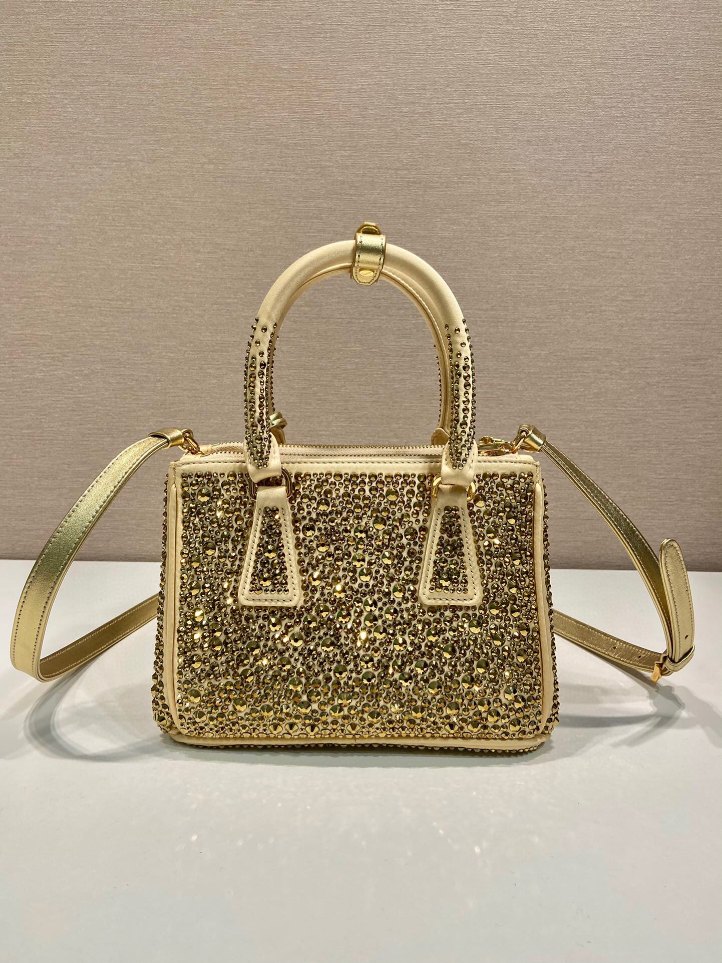 Prada Galleria Satin Mini-Bag With Crystals In Black For Women 7.8 in/ 20 cm 1BA906_2AWL_F063R_V_EOY
