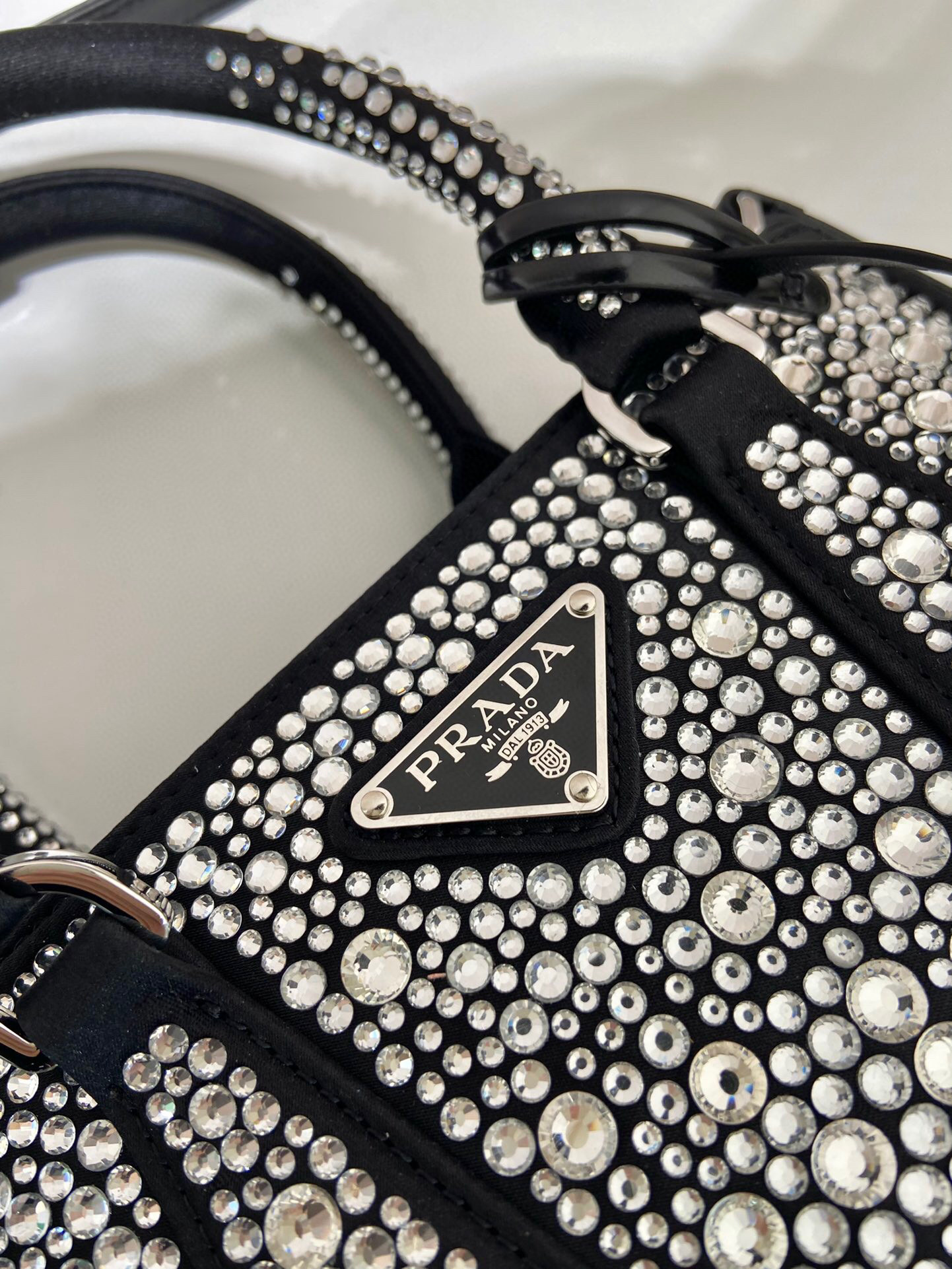 Prada Galleria Satin Mini-Bag With Crystals In Black For Women 7.8 in/ 20 cm 1BA906_2AWL_F063R_V_EOY