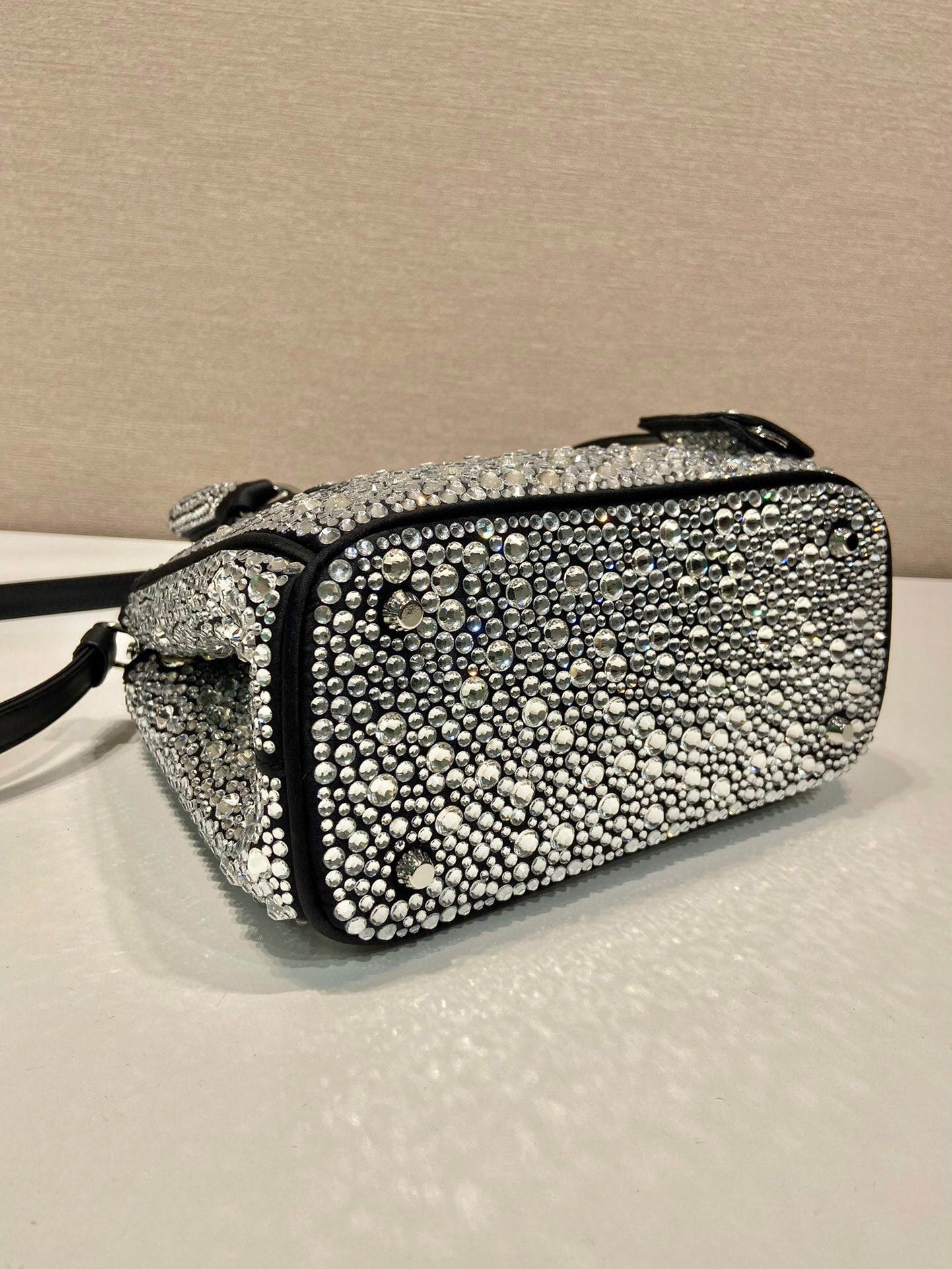 Prada Galleria Satin Mini-Bag With Crystals In Black For Women 7.8 in/ 20 cm 1BA906_2AWL_F063R_V_EOY