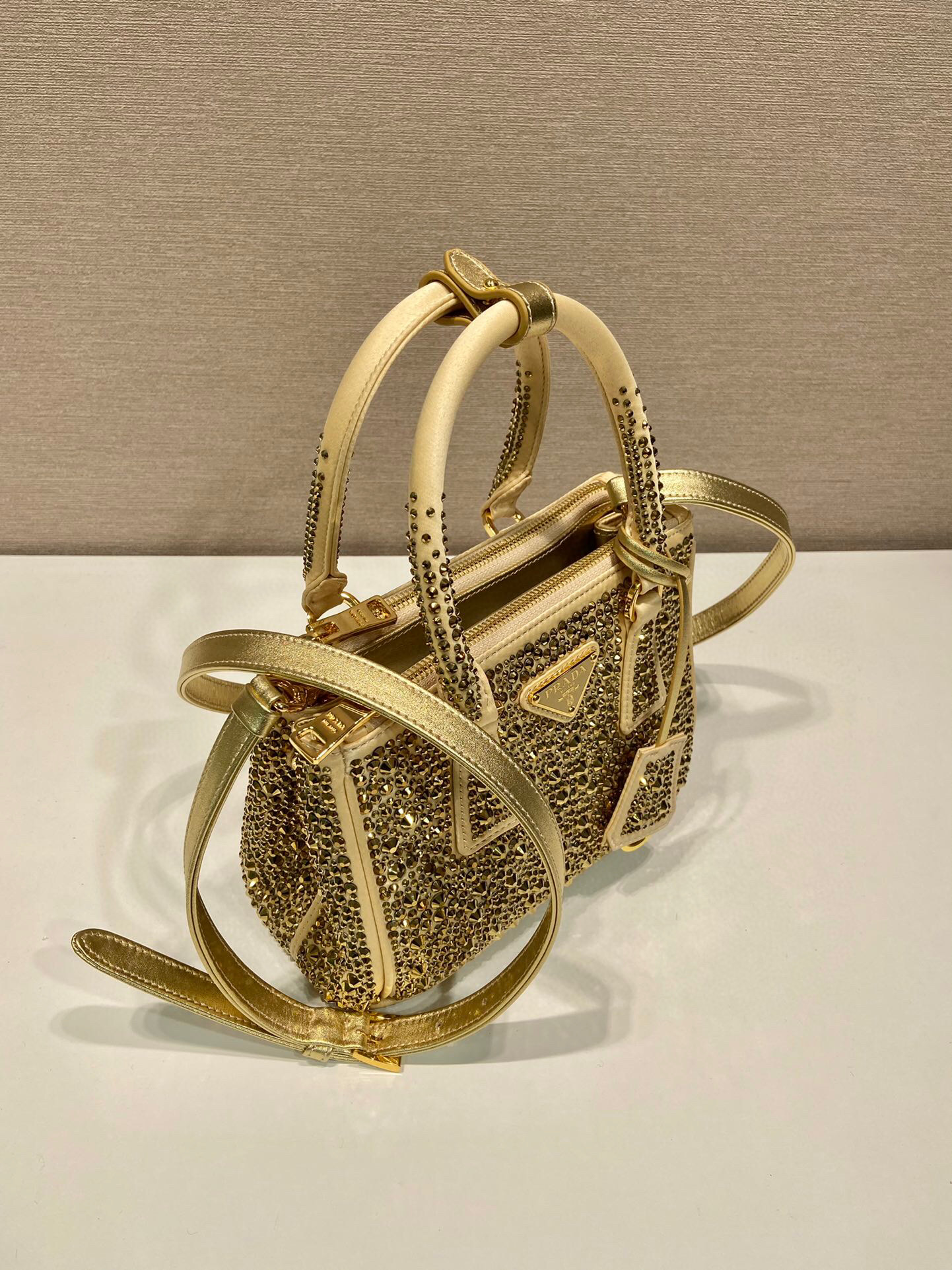 Prada Galleria Satin Mini-Bag With Crystals In Black For Women 7.8 in/ 20 cm 1BA906_2AWL_F063R_V_EOY