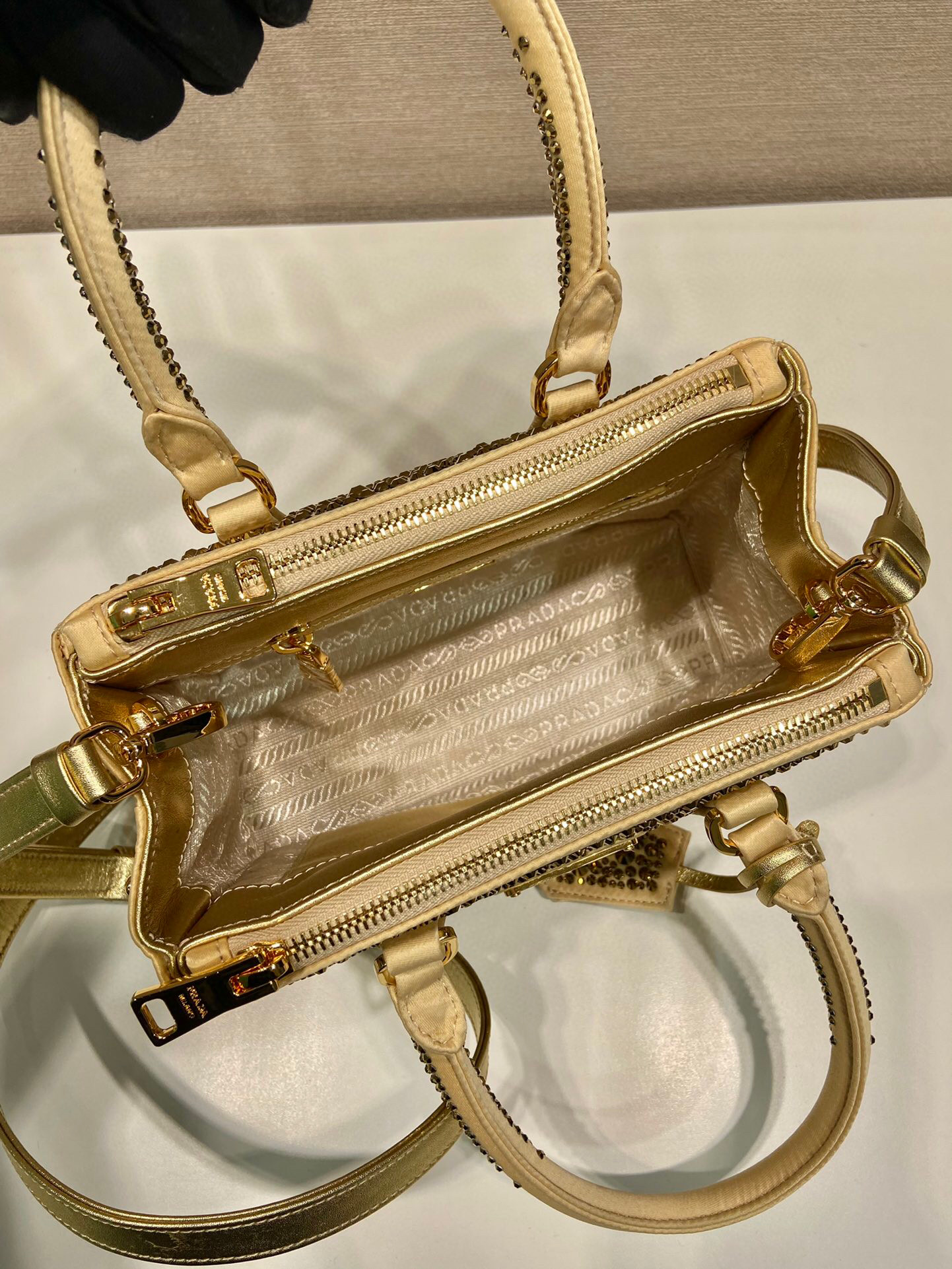 Prada Galleria Satin Mini-Bag With Crystals In Black For Women 7.8 in/ 20 cm 1BA906_2AWL_F063R_V_EOY