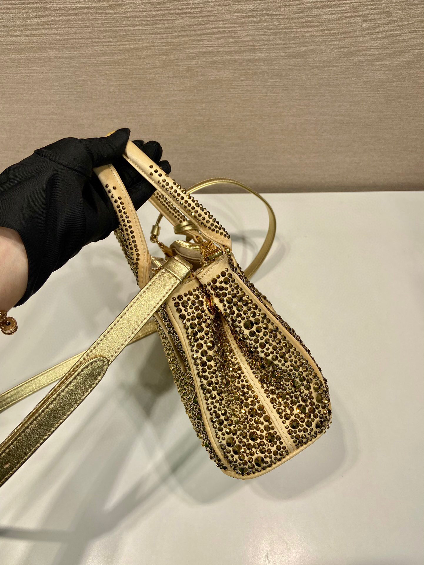 Prada Galleria Satin Mini-Bag With Crystals In Black For Women 7.8 in/ 20 cm 1BA906_2AWL_F063R_V_EOY