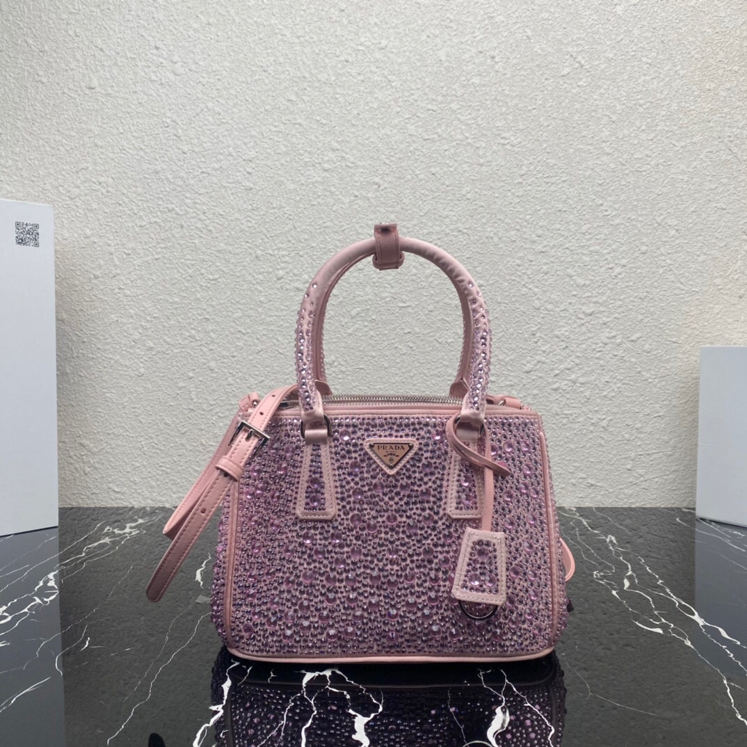Prada Galleria Satin Mini-Bag With Crystals In Pink For Women 7.8in/ 20cm 1BA906_2AWL_F0E18_V_EOY