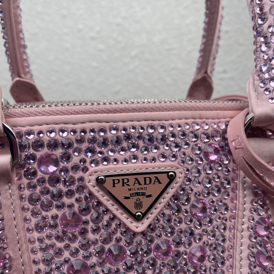 Prada Galleria Satin Mini-Bag With Crystals In Pink For Women 7.8in/ 20cm 1BA906_2AWL_F0E18_V_EOY
