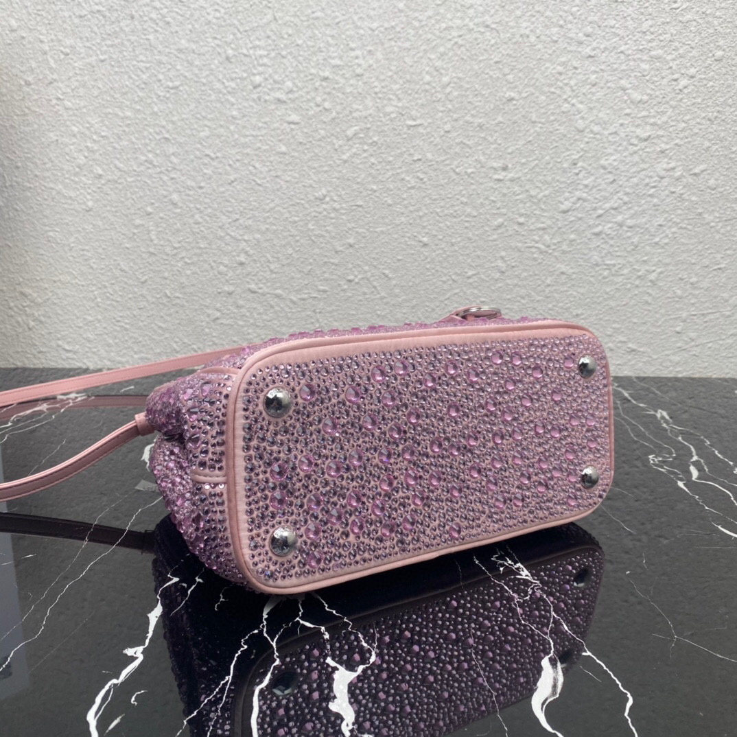 Prada Galleria Satin Mini-Bag With Crystals In Pink For Women 7.8in/ 20cm 1BA906_2AWL_F0E18_V_EOY