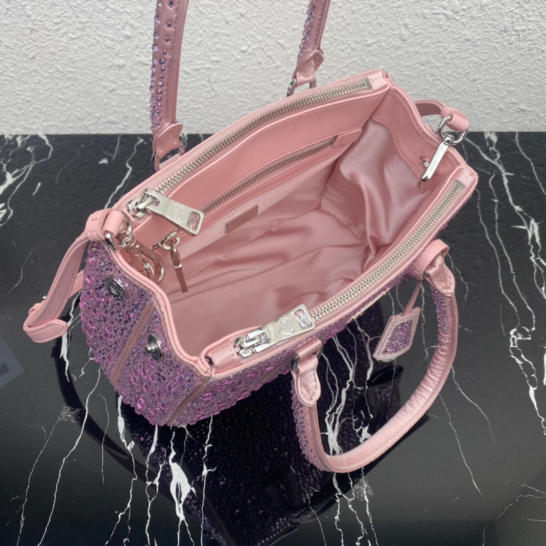 Prada Galleria Satin Mini-Bag With Crystals In Pink For Women 7.8in/ 20cm 1BA906_2AWL_F0E18_V_EOY