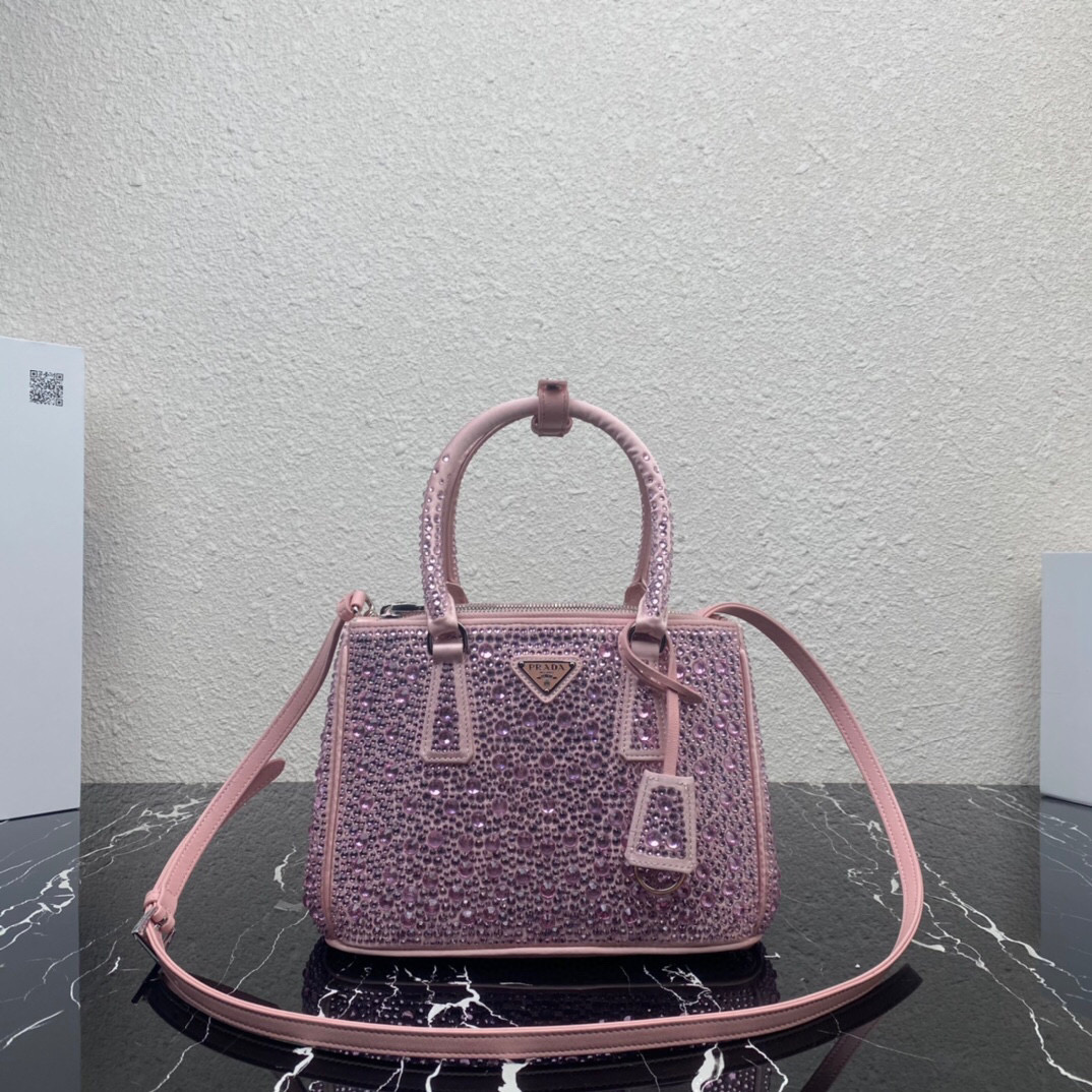 Prada Galleria Satin Mini-Bag With Crystals In Pink For Women 7.8in/ 20cm 1BA906_2AWL_F0E18_V_EOY