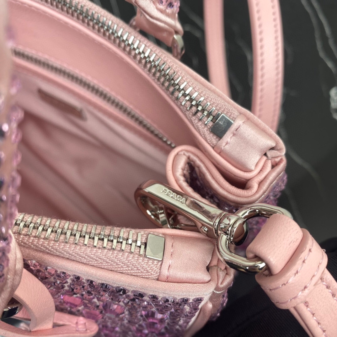 Prada Galleria Satin Mini-Bag With Crystals In Pink For Women 7.8in/ 20cm 1BA906_2AWL_F0E18_V_EOY