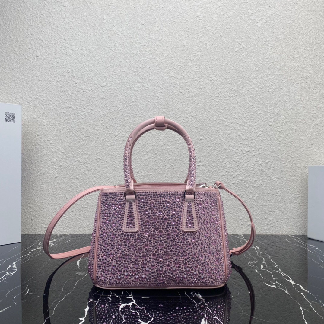 Prada Galleria Satin Mini-Bag With Crystals In Pink For Women 7.8in/ 20cm 1BA906_2AWL_F0E18_V_EOY