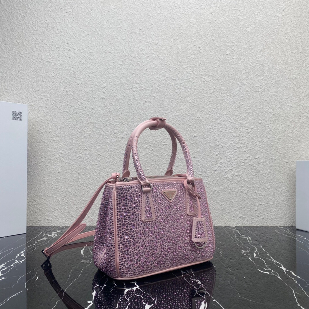 Prada Galleria Satin Mini-Bag With Crystals In Pink For Women 7.8in/ 20cm 1BA906_2AWL_F0E18_V_EOY