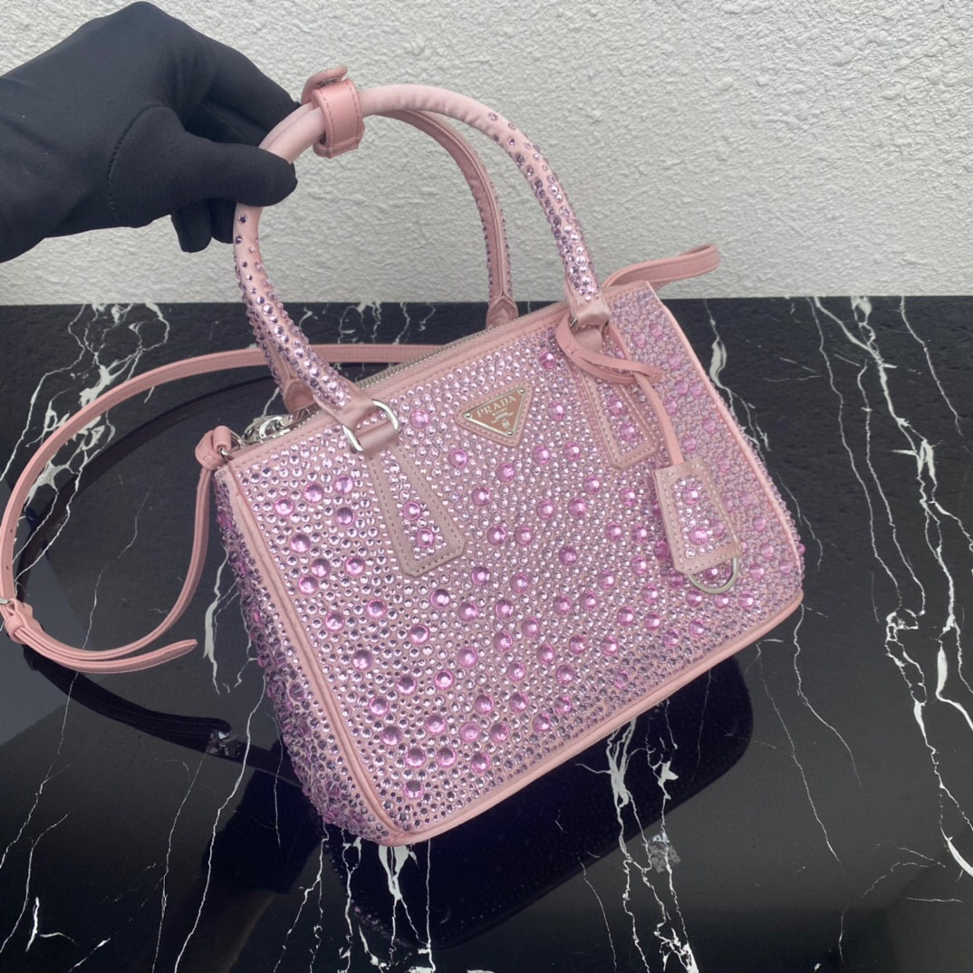 Prada Galleria Satin Mini-Bag With Crystals In Pink For Women 7.8in/ 20cm 1BA906_2AWL_F0E18_V_EOY