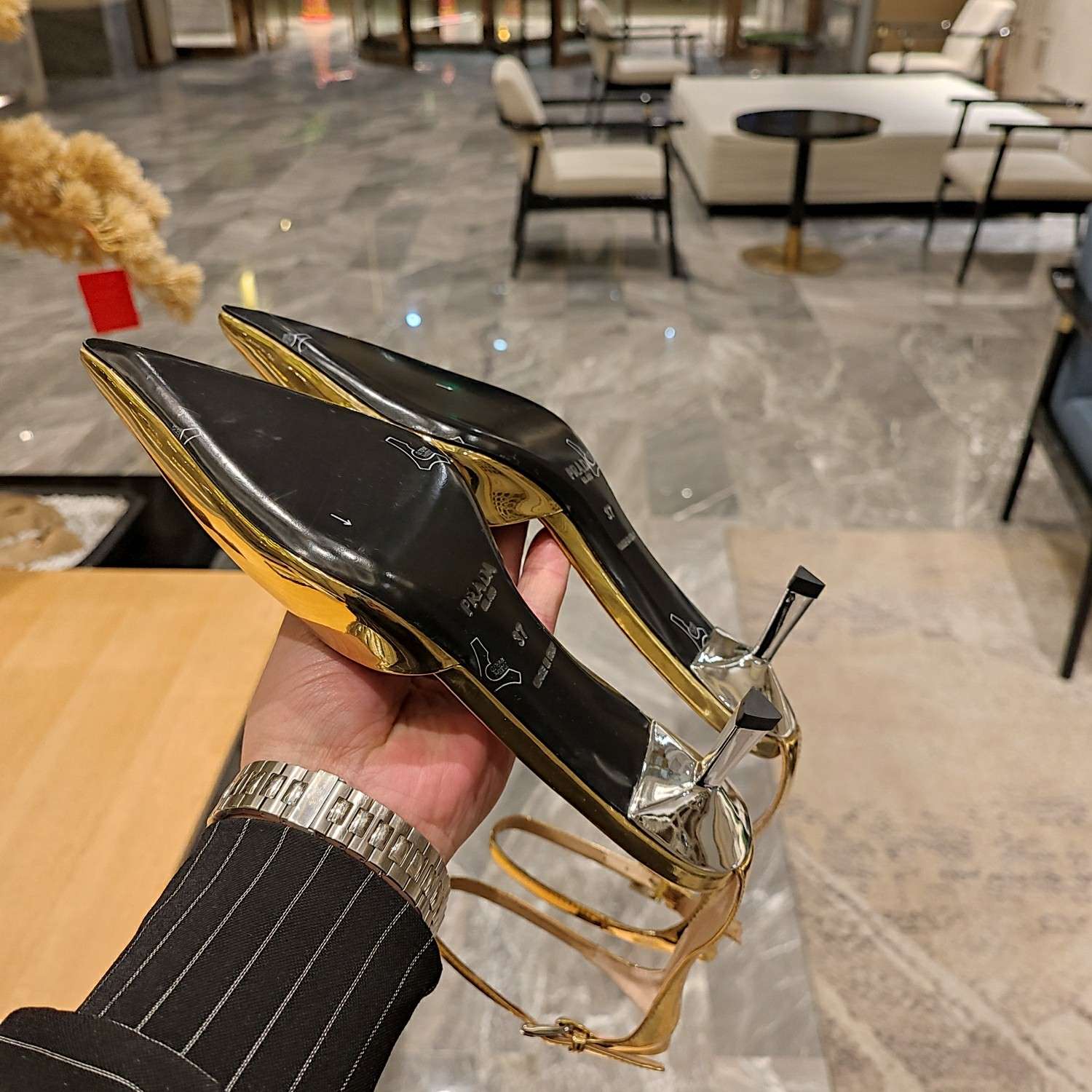 Prada Hilda Pumps Gold For Women