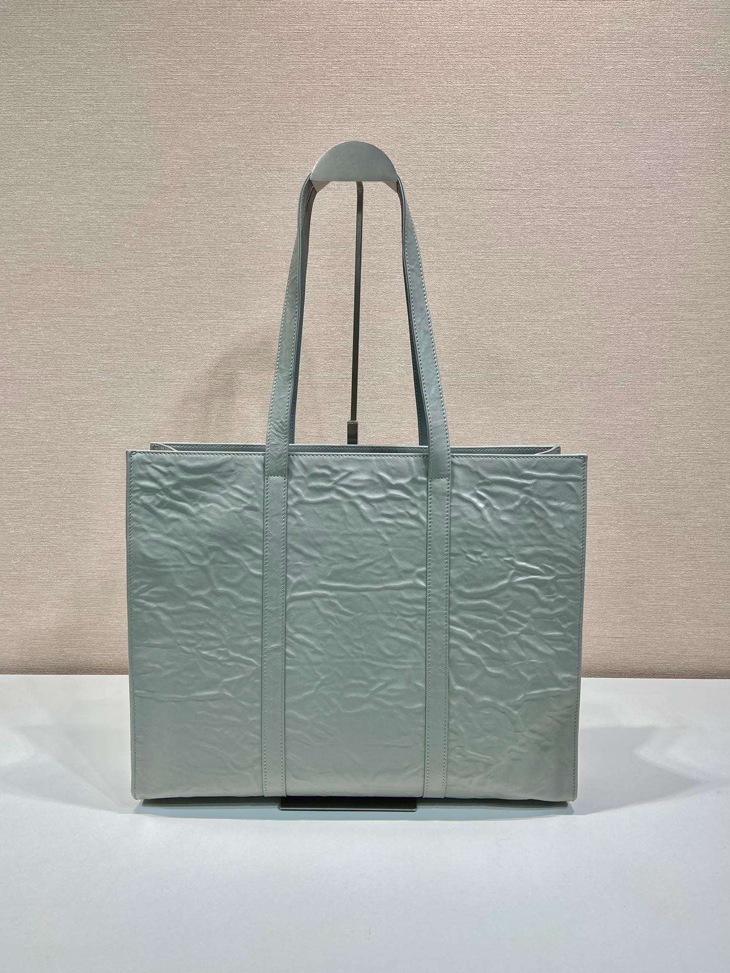 Prada Large Antique Nappa Tote Grey/Green For Women 15.3in/39cm 1BG460_UVL_F0480_V_OOO