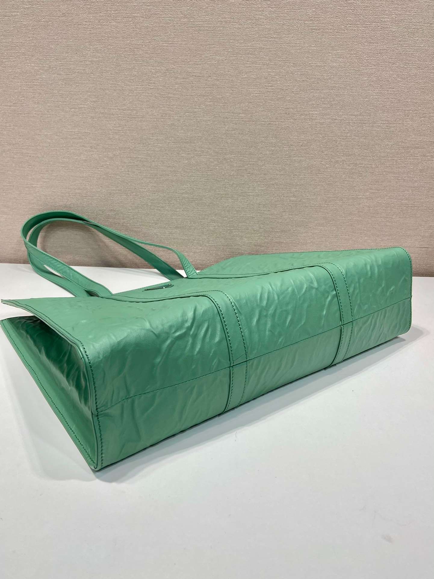 Prada Large Antique Nappa Tote Grey/Green For Women 15.3in/39cm 1BG460_UVL_F0480_V_OOO