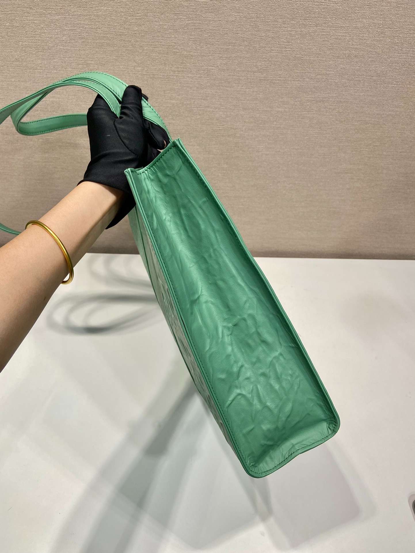 Prada Large Antique Nappa Tote Grey/Green For Women 15.3in/39cm 1BG460_UVL_F0480_V_OOO