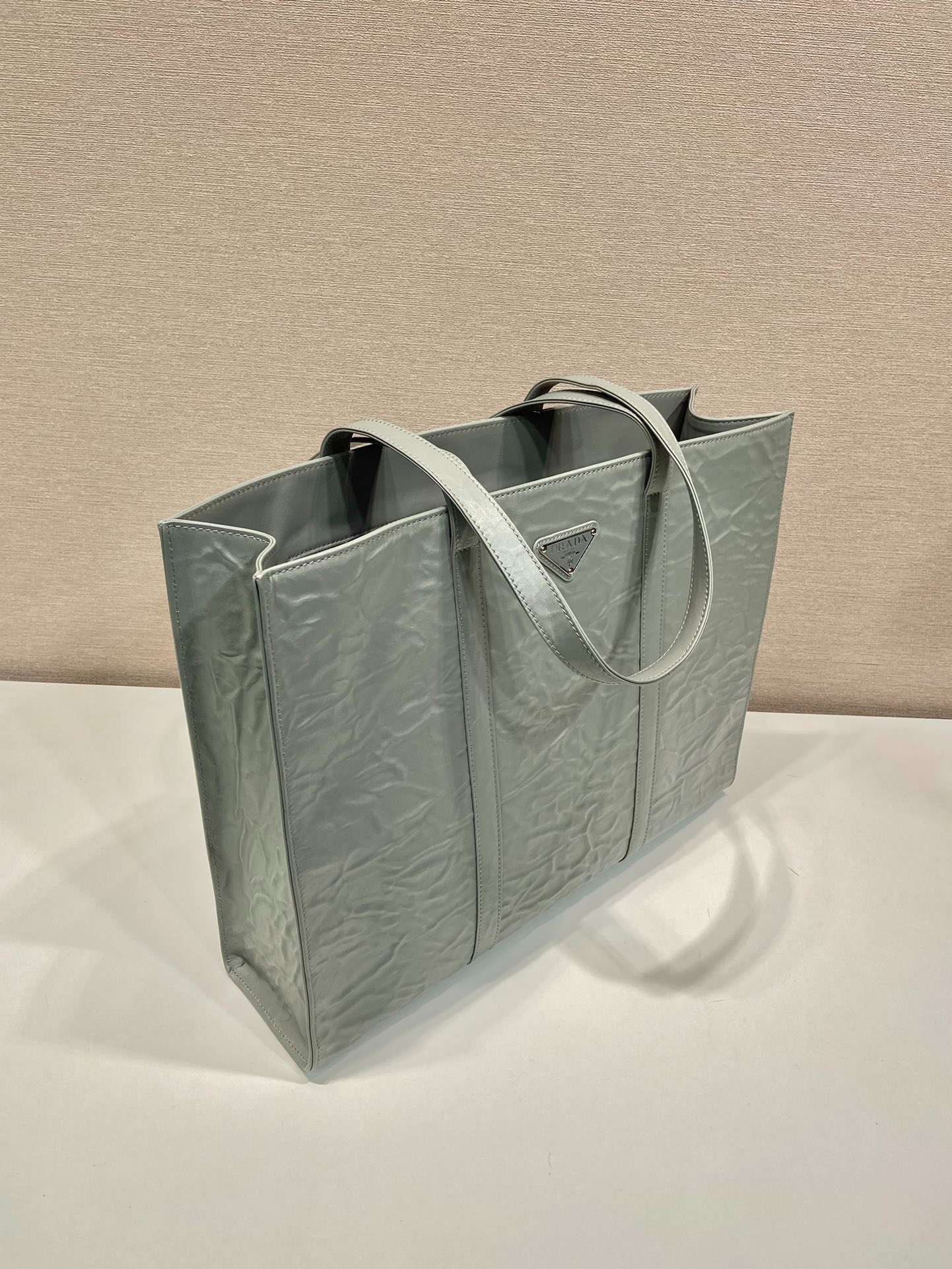 Prada Large Antique Nappa Tote Grey/Green For Women 15.3in/39cm 1BG460_UVL_F0480_V_OOO
