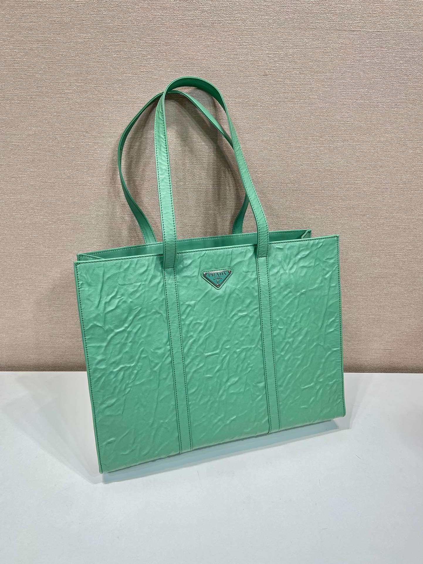 Prada Large Antique Nappa Tote Grey/Green For Women 15.3in/39cm 1BG460_UVL_F0480_V_OOO