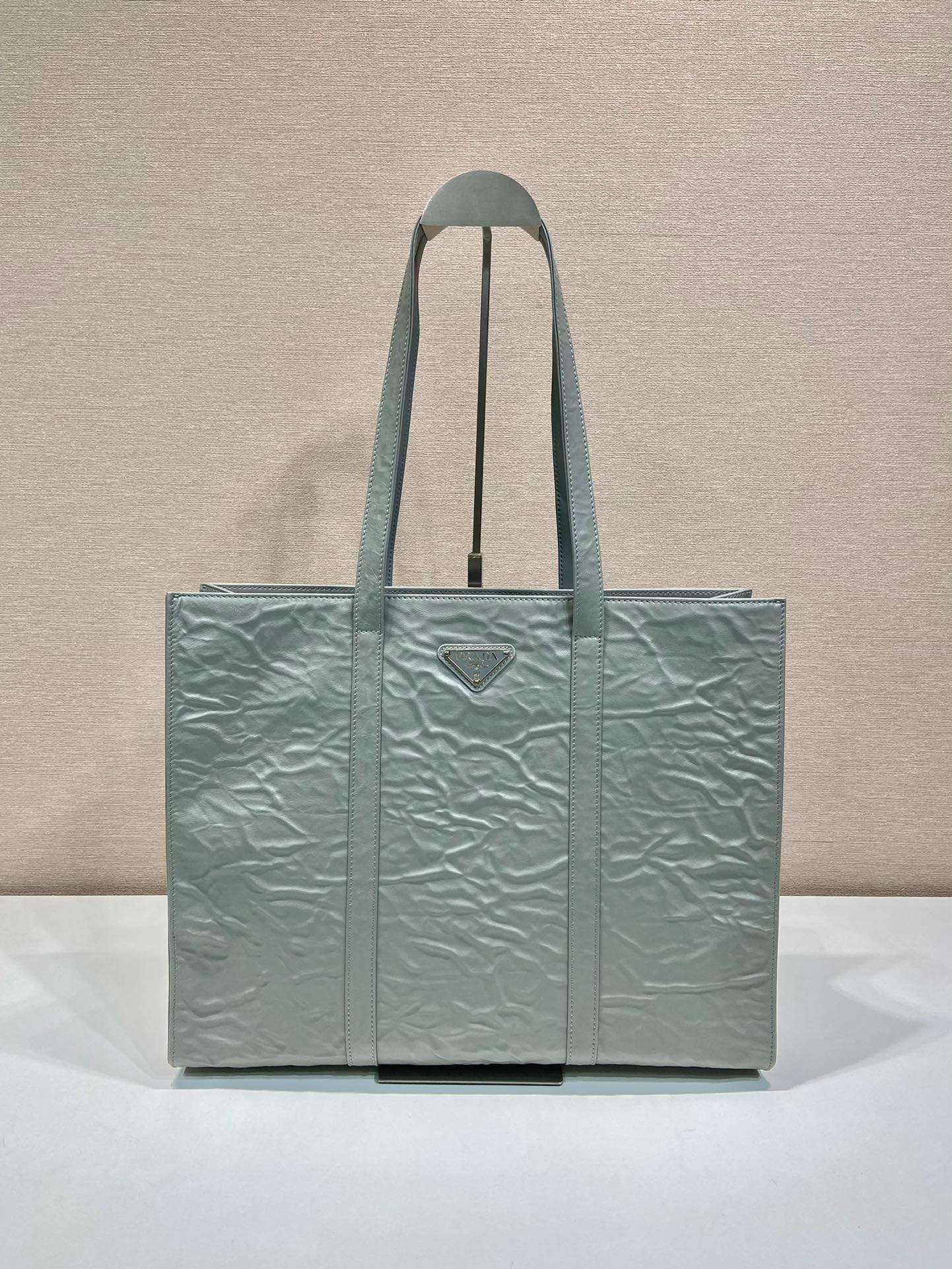 Prada Large Antique Nappa Tote Grey/Green For Women 15.3in/39cm 1BG460_UVL_F0480_V_OOO
