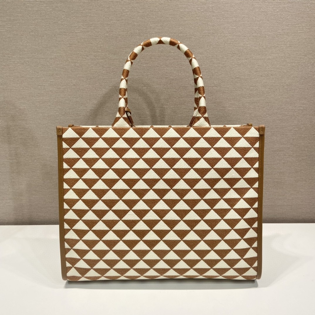 Prada Large Symbole Jacquard Fabric Handbag Brown/White For Women, Women’s Bags 15.3in/39cm 1BA356_2FKL_F0I0U_V_OOO