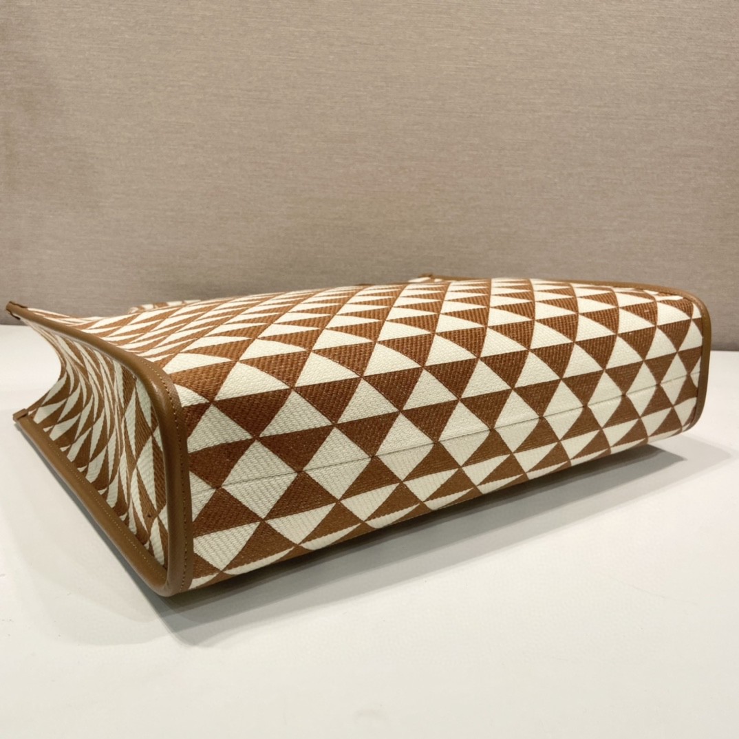 Prada Large Symbole Jacquard Fabric Handbag Brown/White For Women, Women’s Bags 15.3in/39cm 1BA356_2FKL_F0I0U_V_OOO