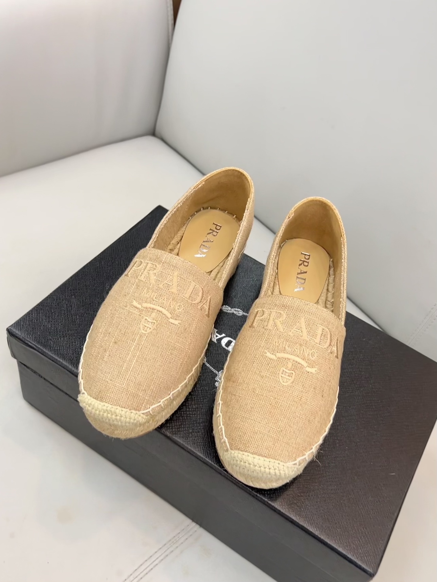 Prada Linen Espadrilles Beige For Women 0.8in/20mm PRD 1S841M_376_F0065_F_020