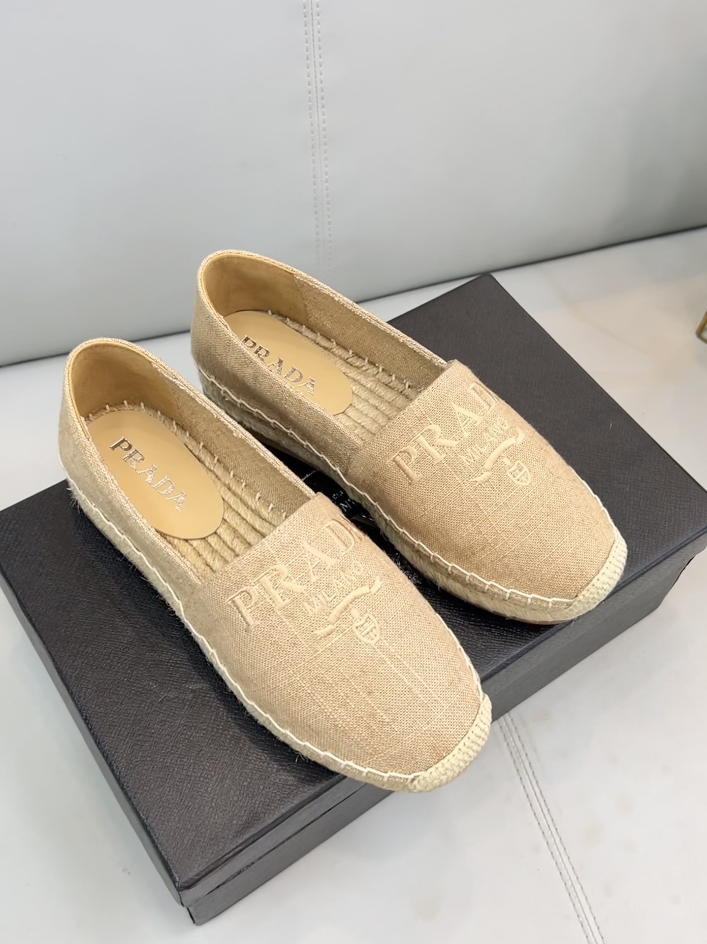 Prada Linen Espadrilles Beige For Women 0.8in/20mm PRD 1S841M_376_F0065_F_020