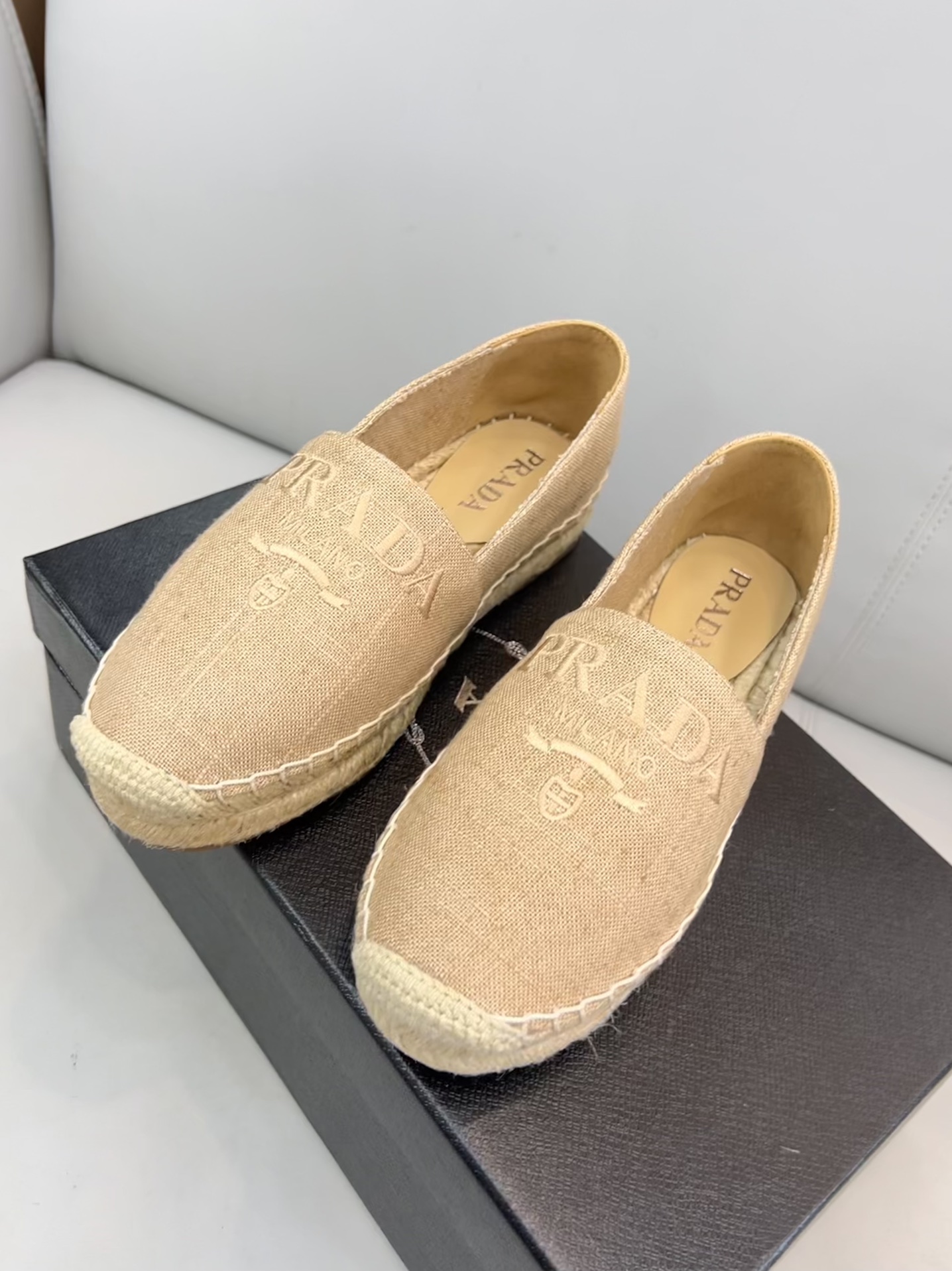 Prada Linen Espadrilles Beige For Women 0.8in/20mm PRD 1S841M_376_F0065_F_020