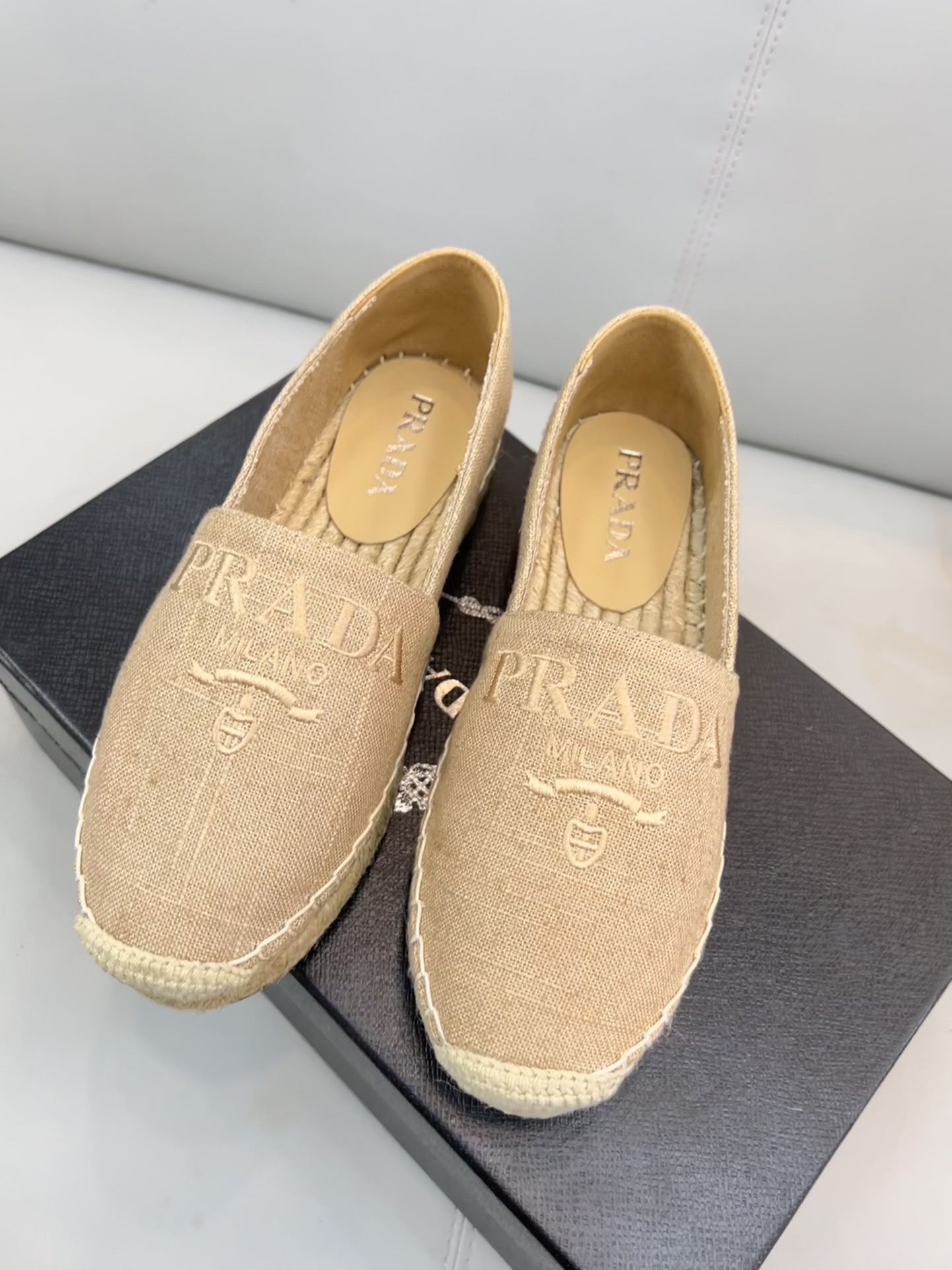 Prada Linen Espadrilles Beige For Women 0.8in/20mm PRD 1S841M_376_F0065_F_020