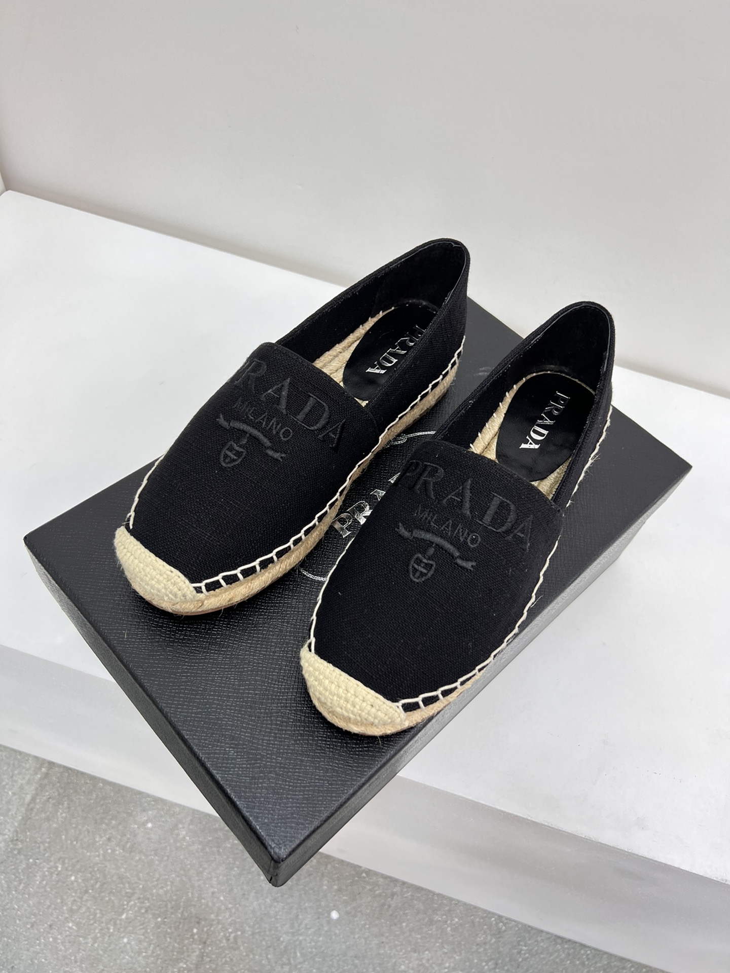Prada Linen Espadrilles Black For Women 0.8in/20mm PRD 