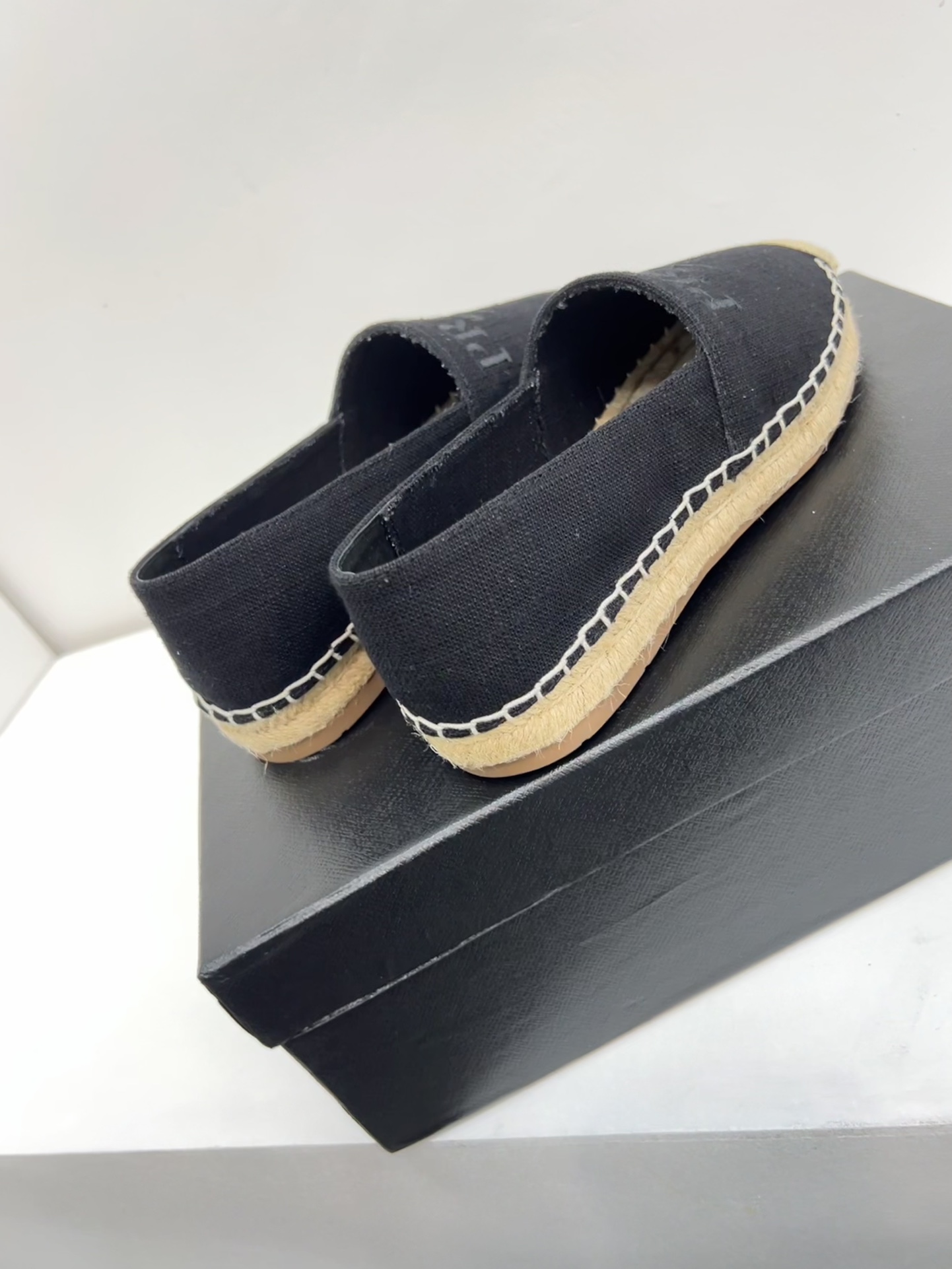 Prada Linen Espadrilles Black For Women 0.8in/20mm PRD 