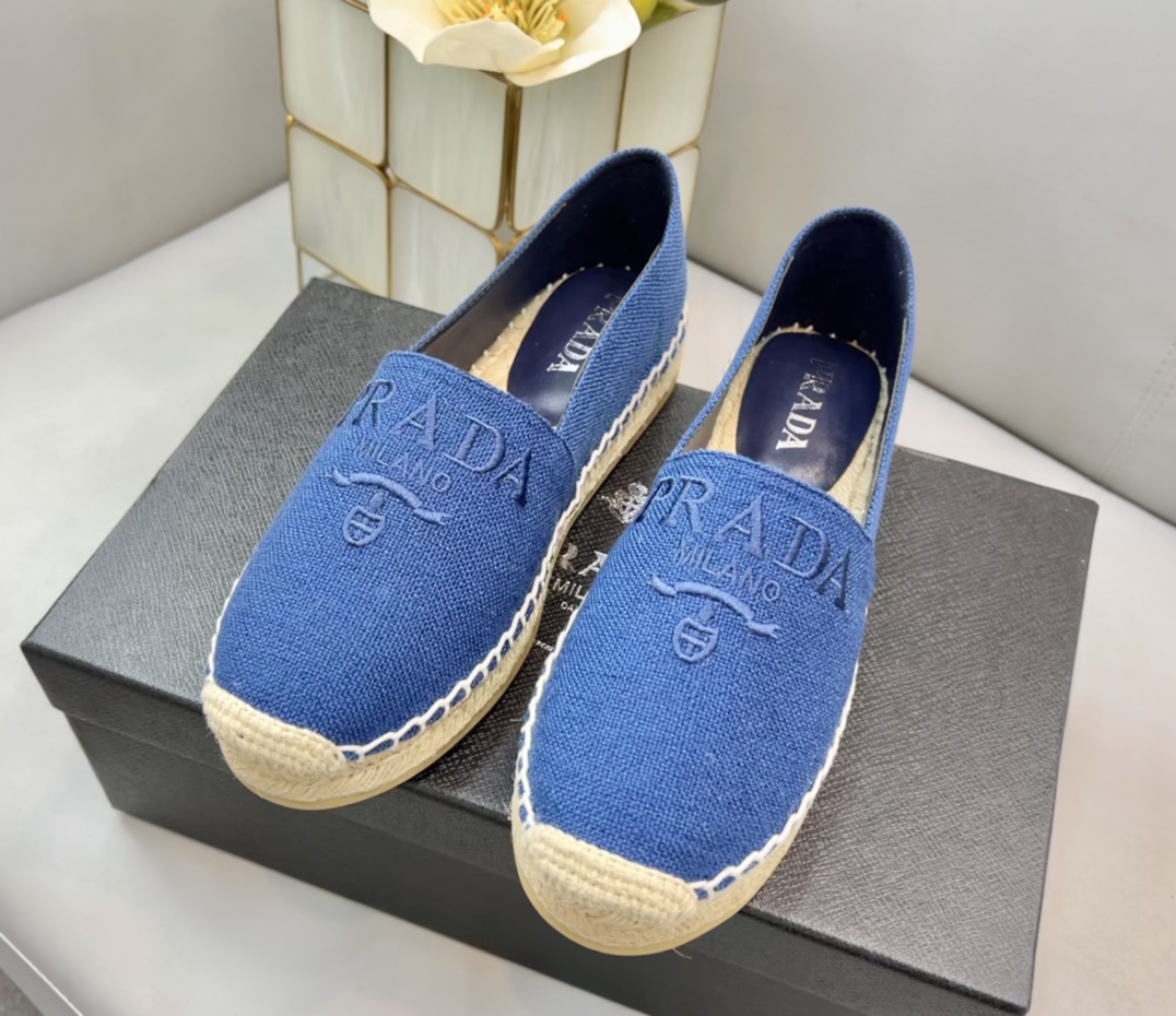 Prada Linen Espadrilles Blue For Women 0.8in/20mm PRD 1S841M_376_F0013_F_020