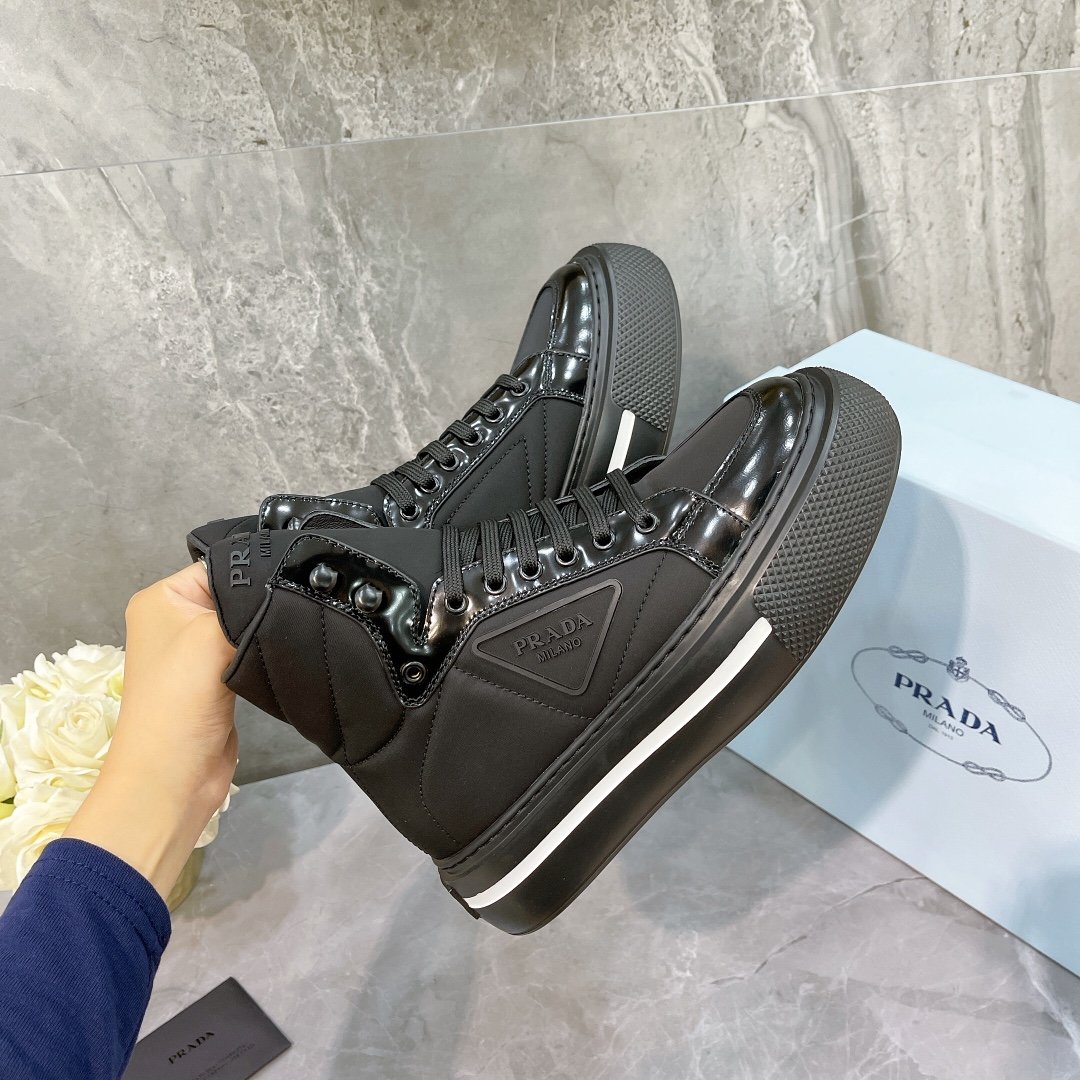 Prada Macro Re-Nylon And Brushed High-Top Sneakers Black For Women 1.8in/45mm PRD 1T642M_3LF5_F0632_F_B045