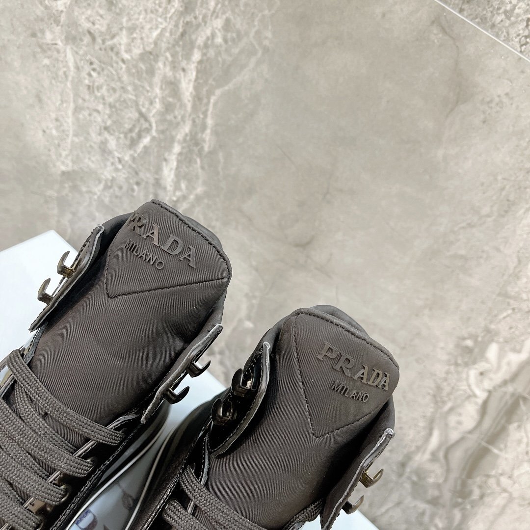 Prada Macro Re-Nylon And Brushed High-Top Sneakers Black For Women 1.8in/45mm PRD 1T642M_3LF5_F0632_F_B045