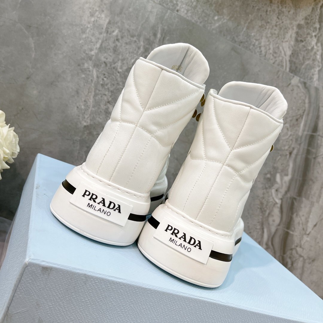 Prada Macro Re-Nylon And Brushed High-Top Sneakers White For Women 1.8in/45mm PRD 1T642M_3LF5_F0009_F_B045