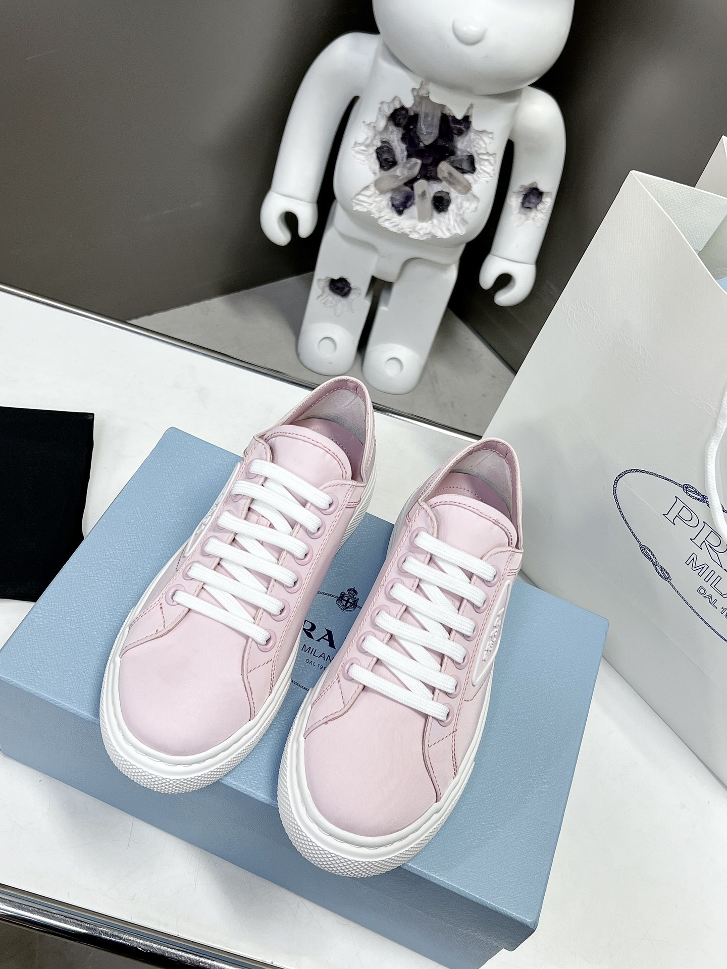 Prada Macro Re-Nylon And Brushed Sneakers Pink For Women 1.2in/30mm PRD