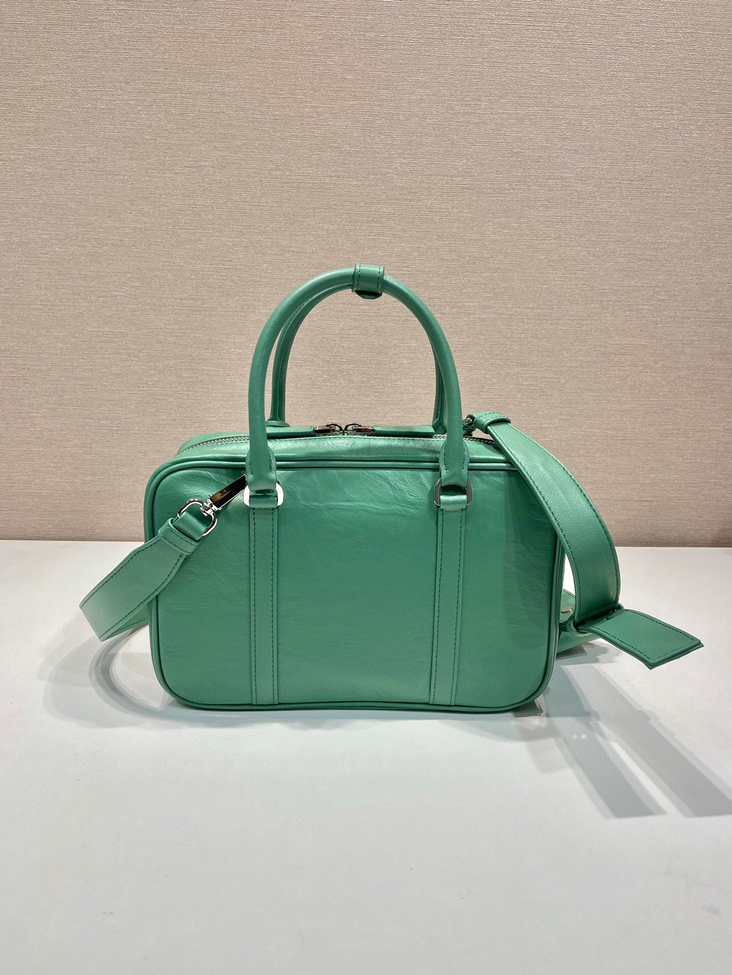 Prada Medium Antique Nappa Top Handle Bag In Green/Pink For Women 9.5 in/ 24cm 1BB092_UVL_F0092_V_T2O