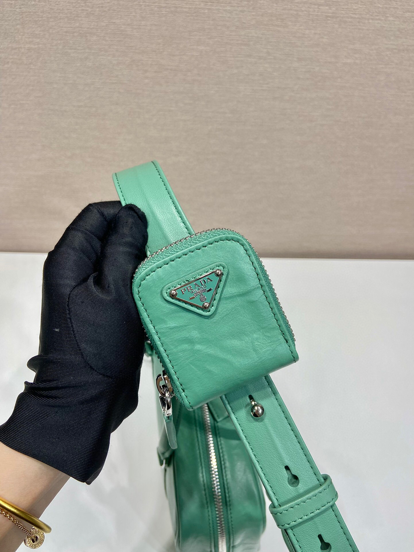 Prada Medium Antique Nappa Top Handle Bag In Green/Pink For Women 9.5 in/ 24cm 1BB092_UVL_F0092_V_T2O