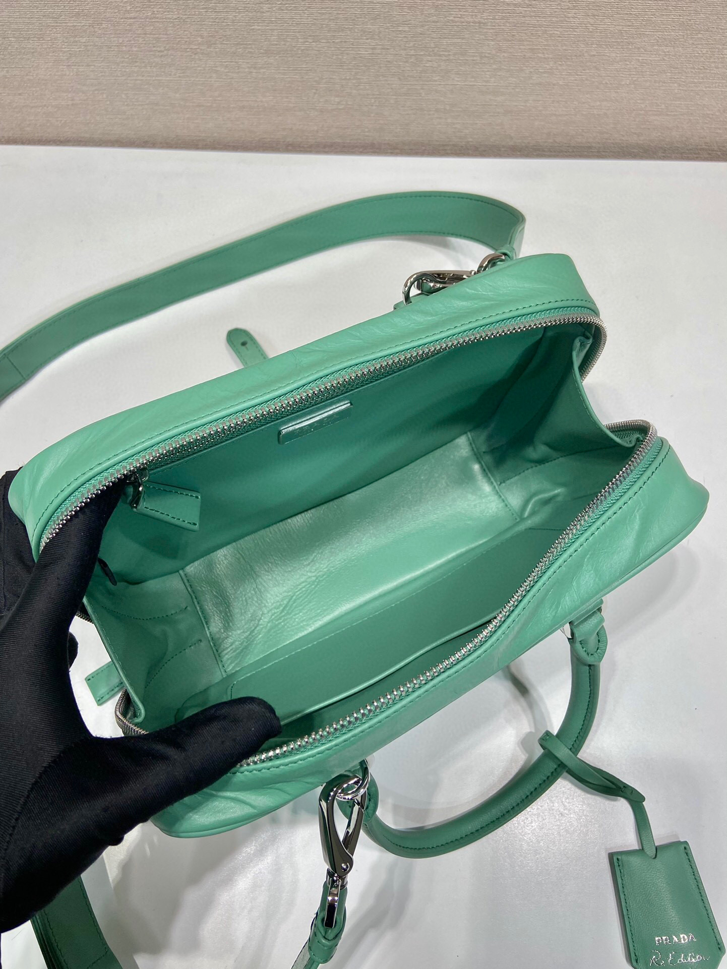 Prada Medium Antique Nappa Top Handle Bag In Green/Pink For Women 9.5 in/ 24cm 1BB092_UVL_F0092_V_T2O