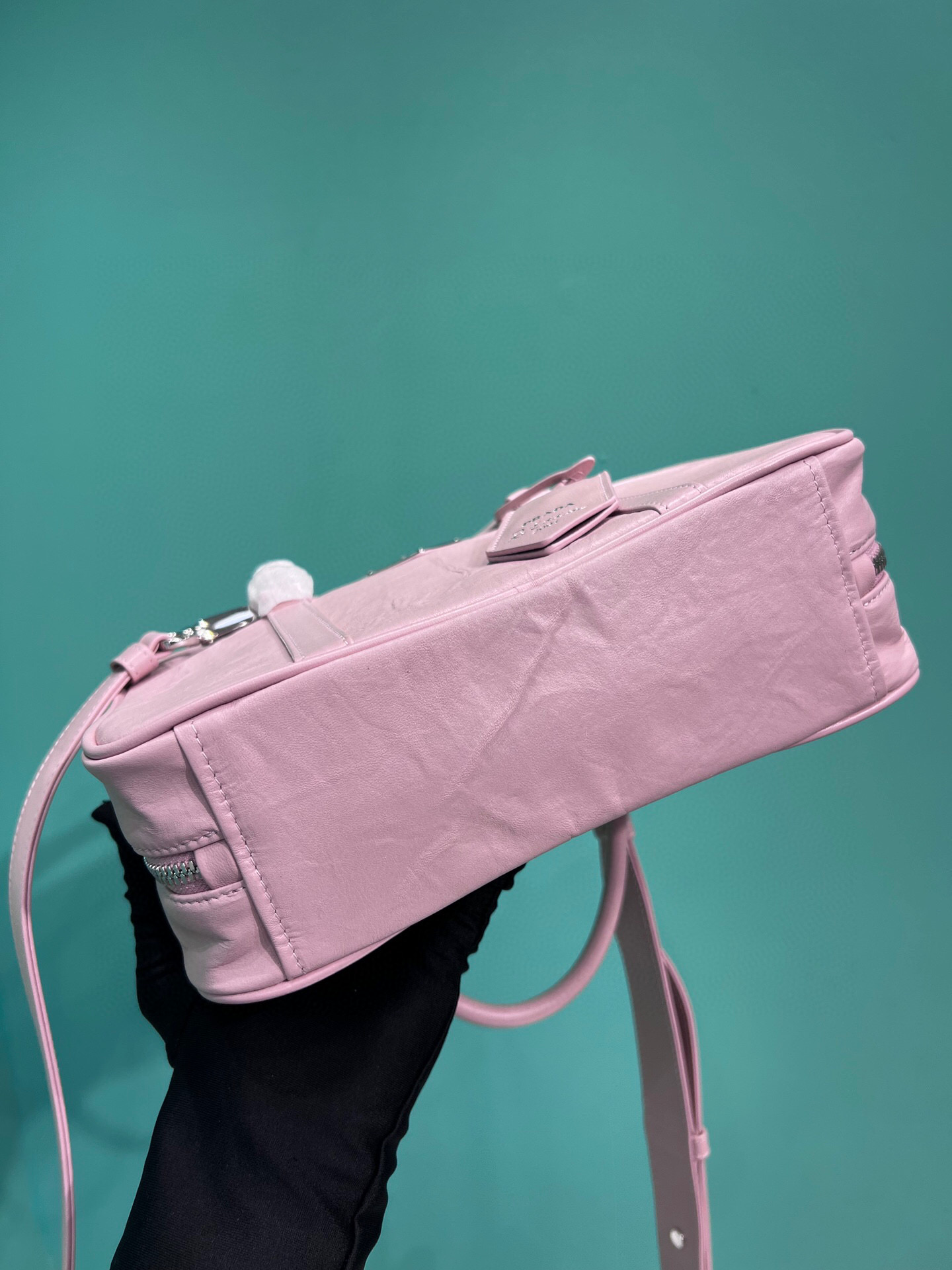 Prada Medium Antique Nappa Top Handle Bag In Green/Pink For Women 9.5 in/ 24cm 1BB092_UVL_F0092_V_T2O