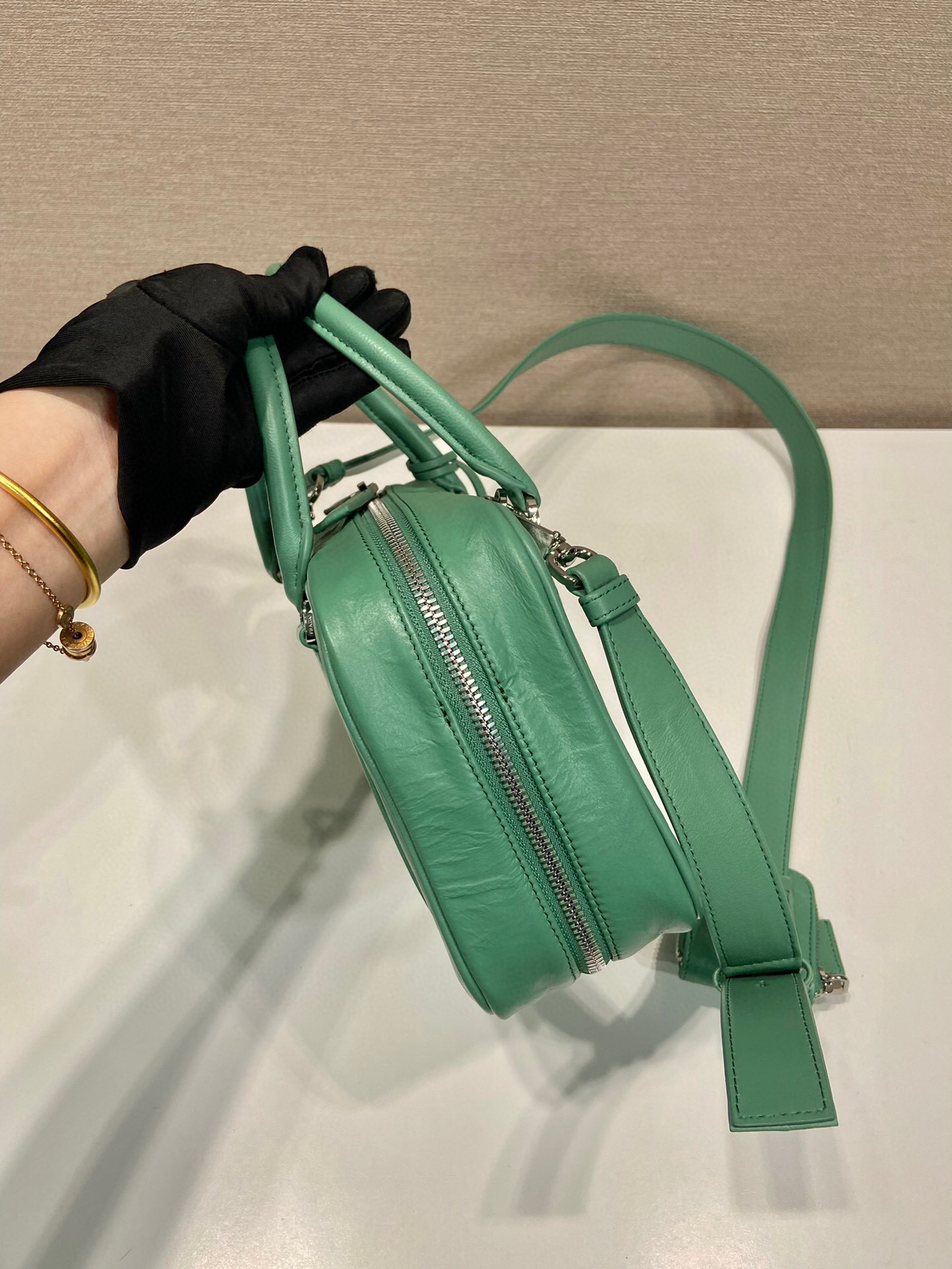 Prada Medium Antique Nappa Top Handle Bag In Green/Pink For Women 9.5 in/ 24cm 1BB092_UVL_F0092_V_T2O