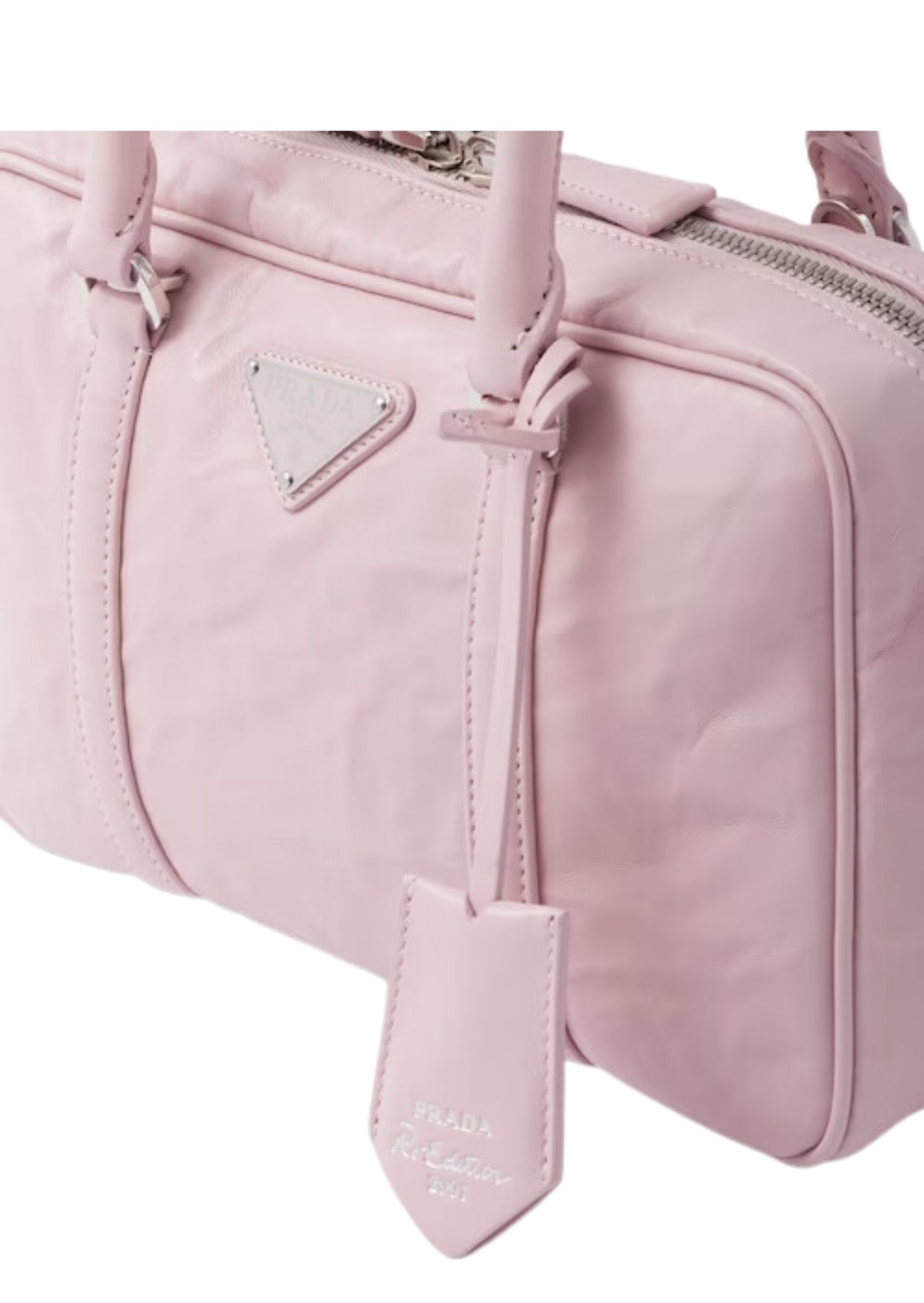 Prada Medium Antique Nappa Top Handle Bag Pink For Women 1BB092_UVL_F0E18_V_T2O