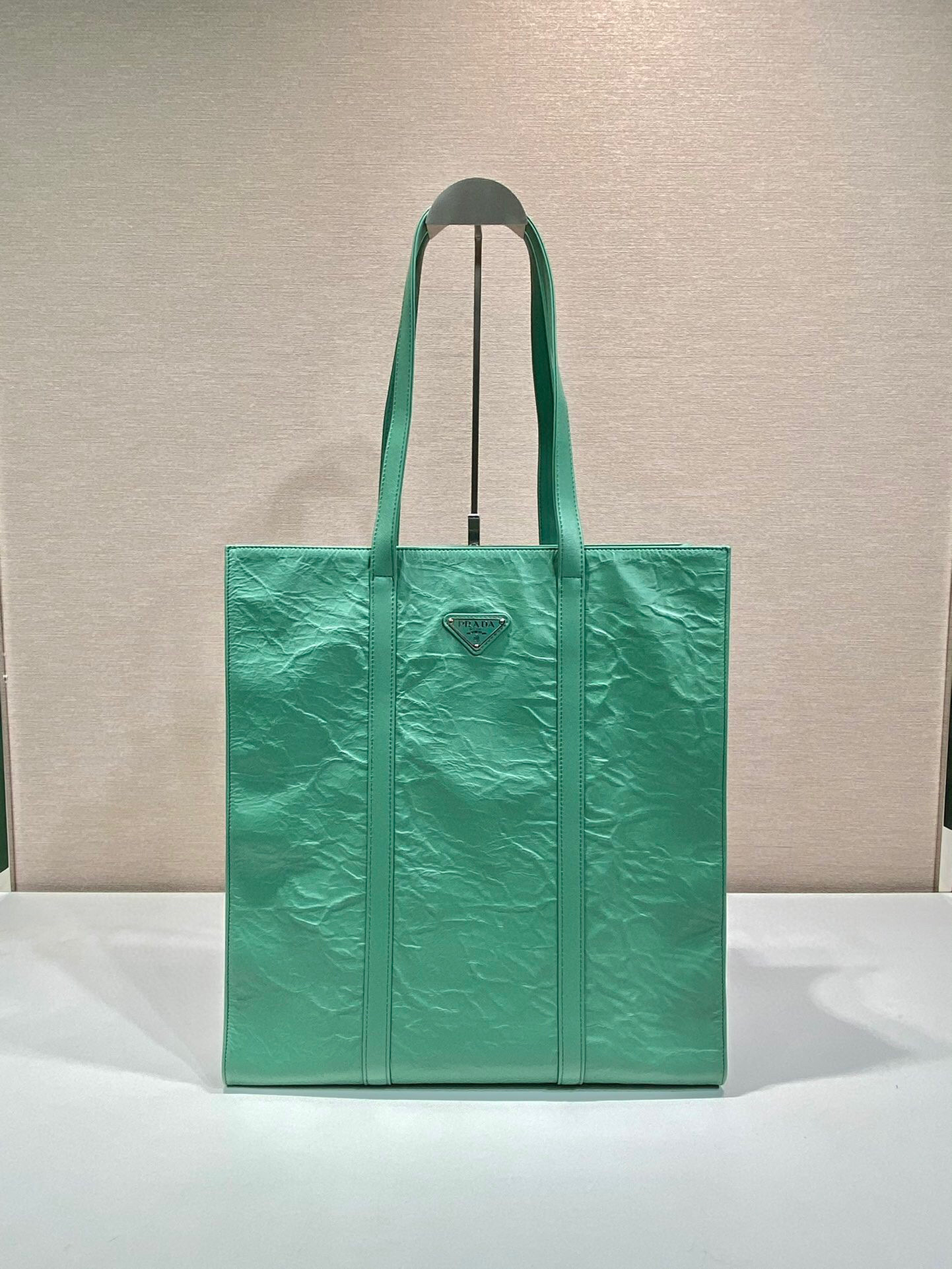 Prada Medium Antiqued Nappa Tote Bag In Yellow/Green For Women 15.3 in/ 39cm