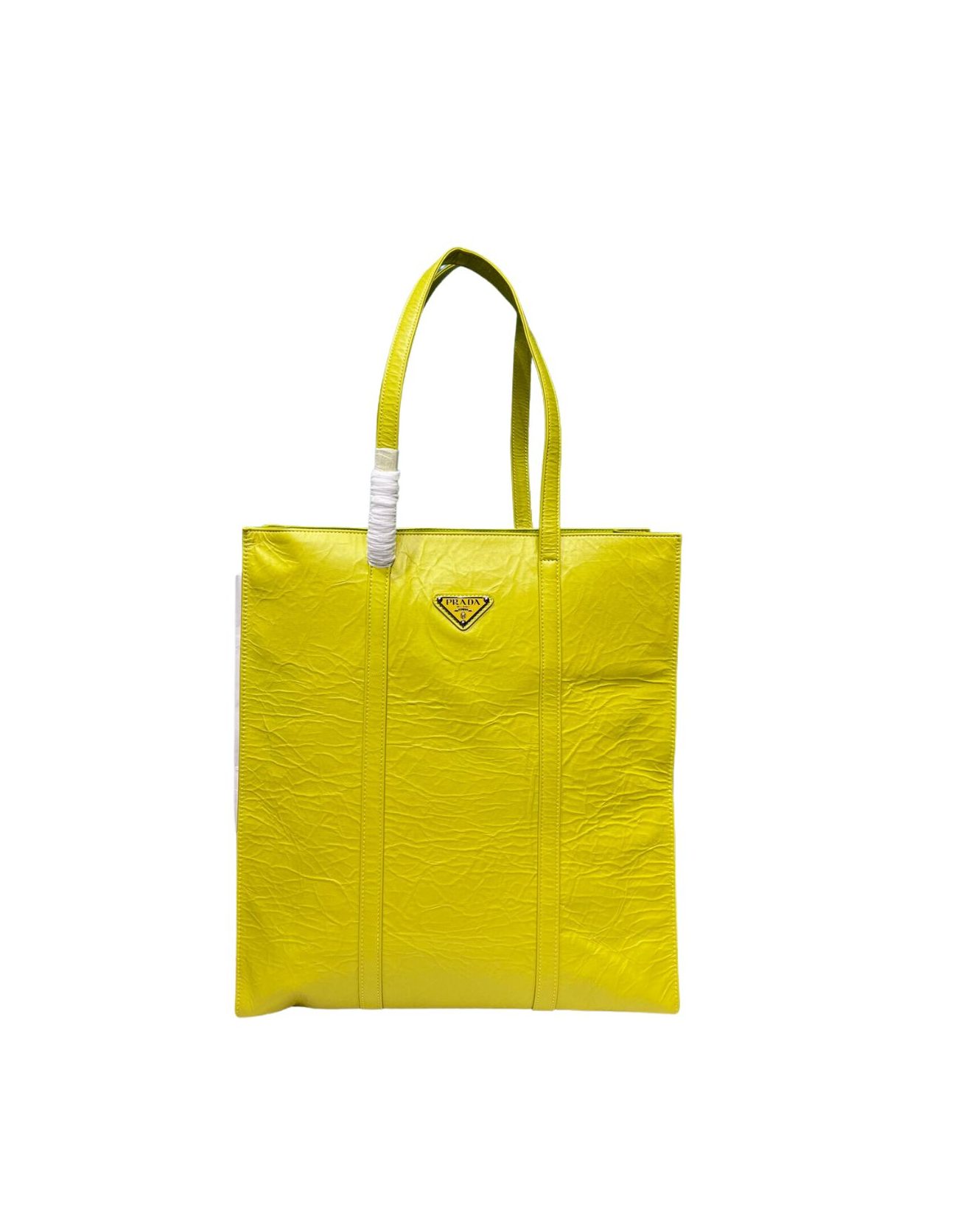 Prada Medium Antiqued Nappa Tote Bag In Yellow/Green For Women 15.3 in/ 39cm