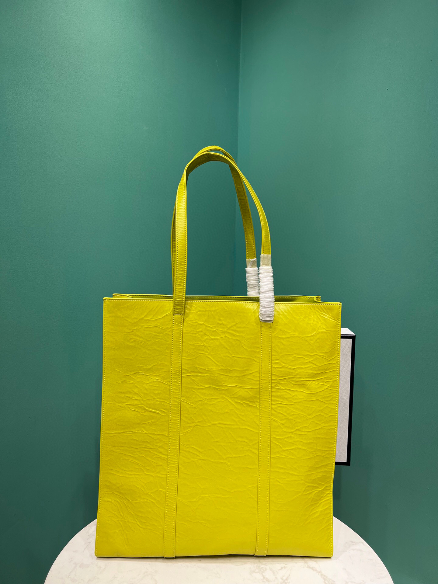 Prada Medium Antiqued Nappa Tote Bag In Yellow/Green For Women 15.3 in/ 39cm