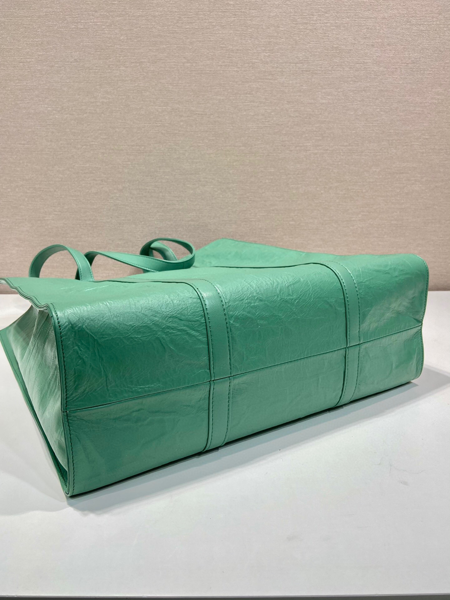 Prada Medium Antiqued Nappa Tote Bag In Yellow/Green For Women 15.3 in/ 39cm
