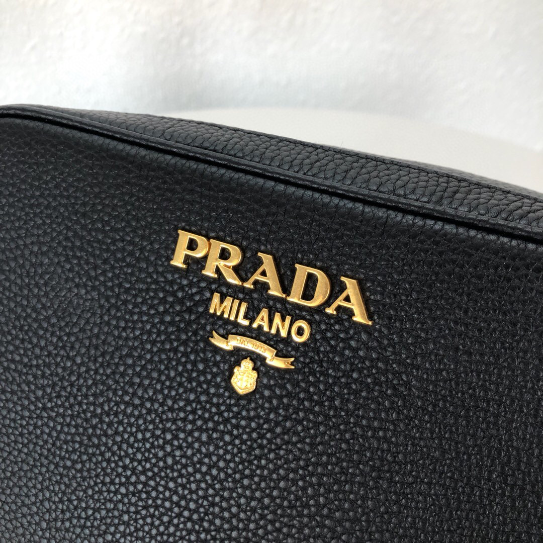 Prada Medium Camera Bag With Gold Tone Hardware In Black For Women 8.6in/ 22cm